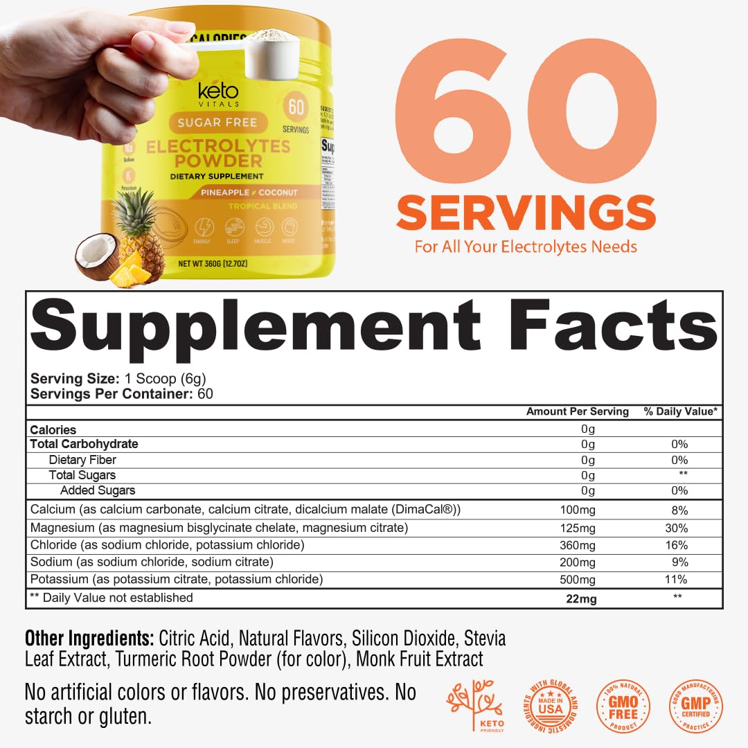 Keto Vitals Pineapple Coconut flavor powder dissolving in water for refreshing keto hydration.