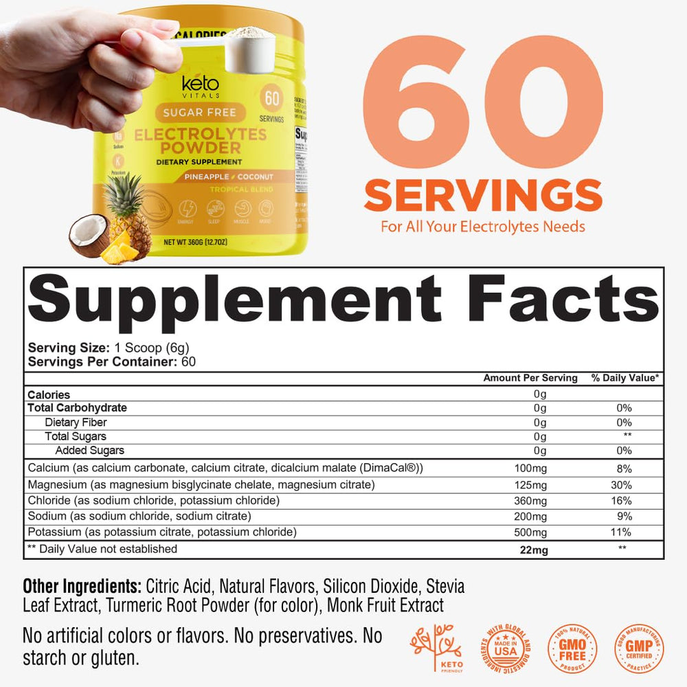 Keto Vitals Pineapple Coconut flavor powder dissolving in water for refreshing keto hydration.