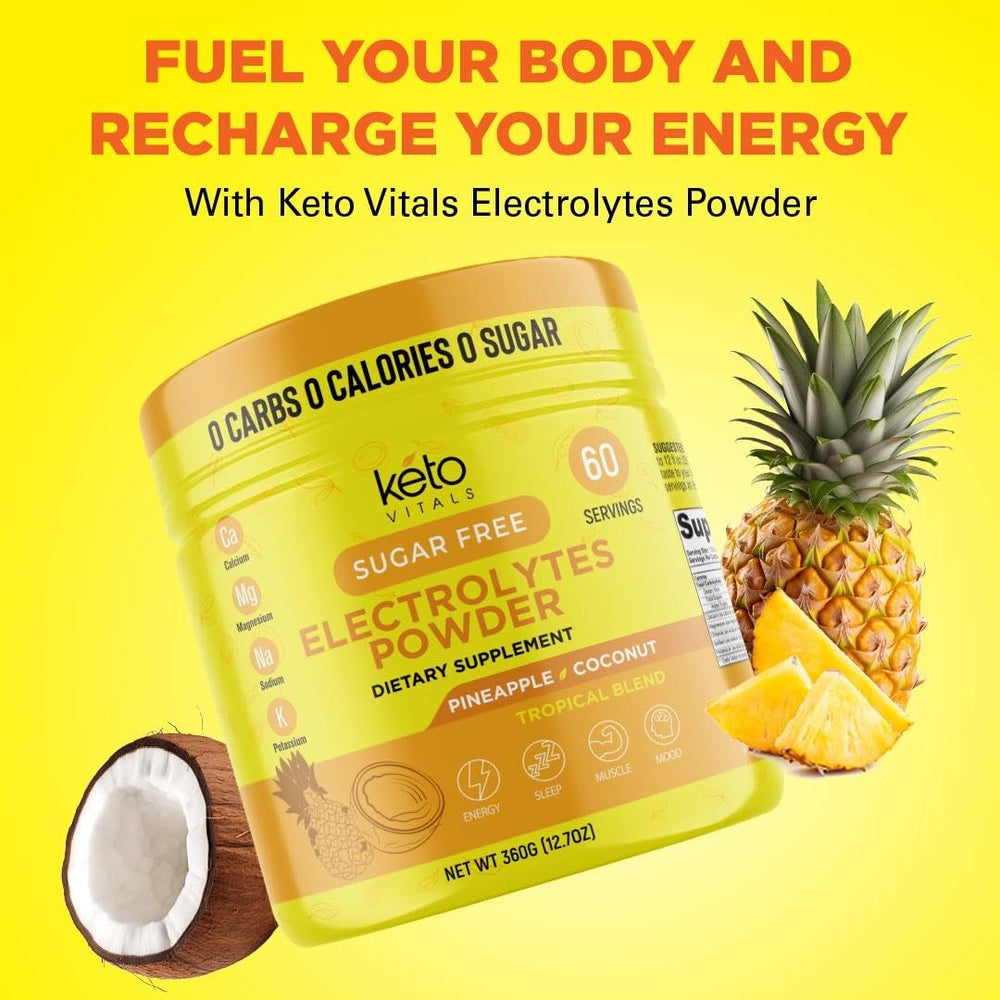 Keto Vitals Raspberry Lemonade flavor powder in a glass for long-lasting energy.