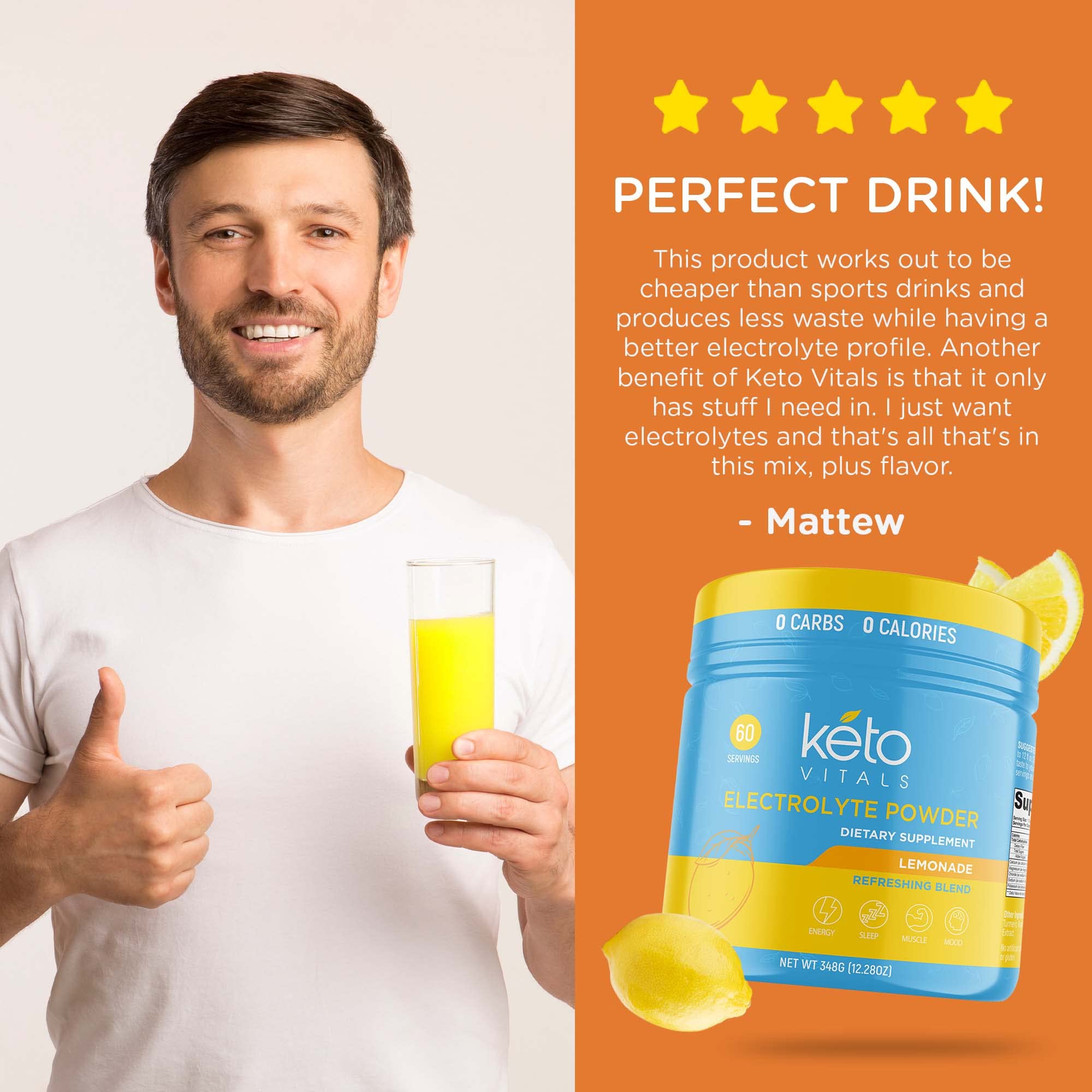 Keto Vitals Electrolytes Powder sugar-free label highlighting zero calories