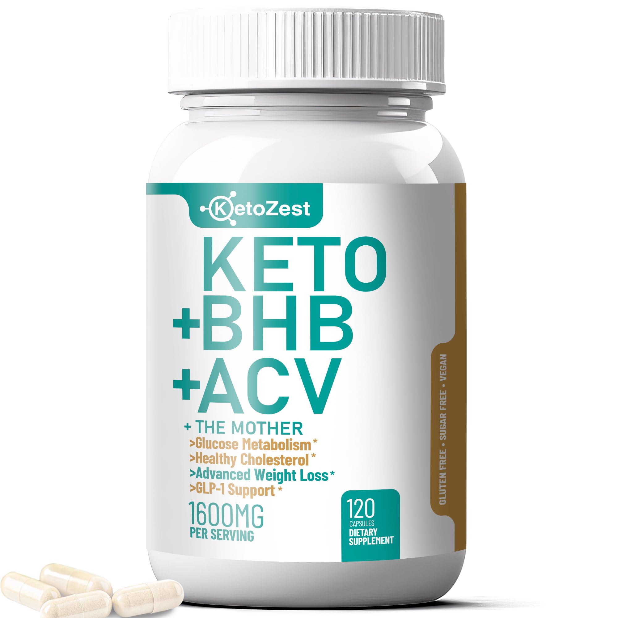 KetoZest Keto ACV BHB Capsules bottle, odor-free and convenient daily dose.