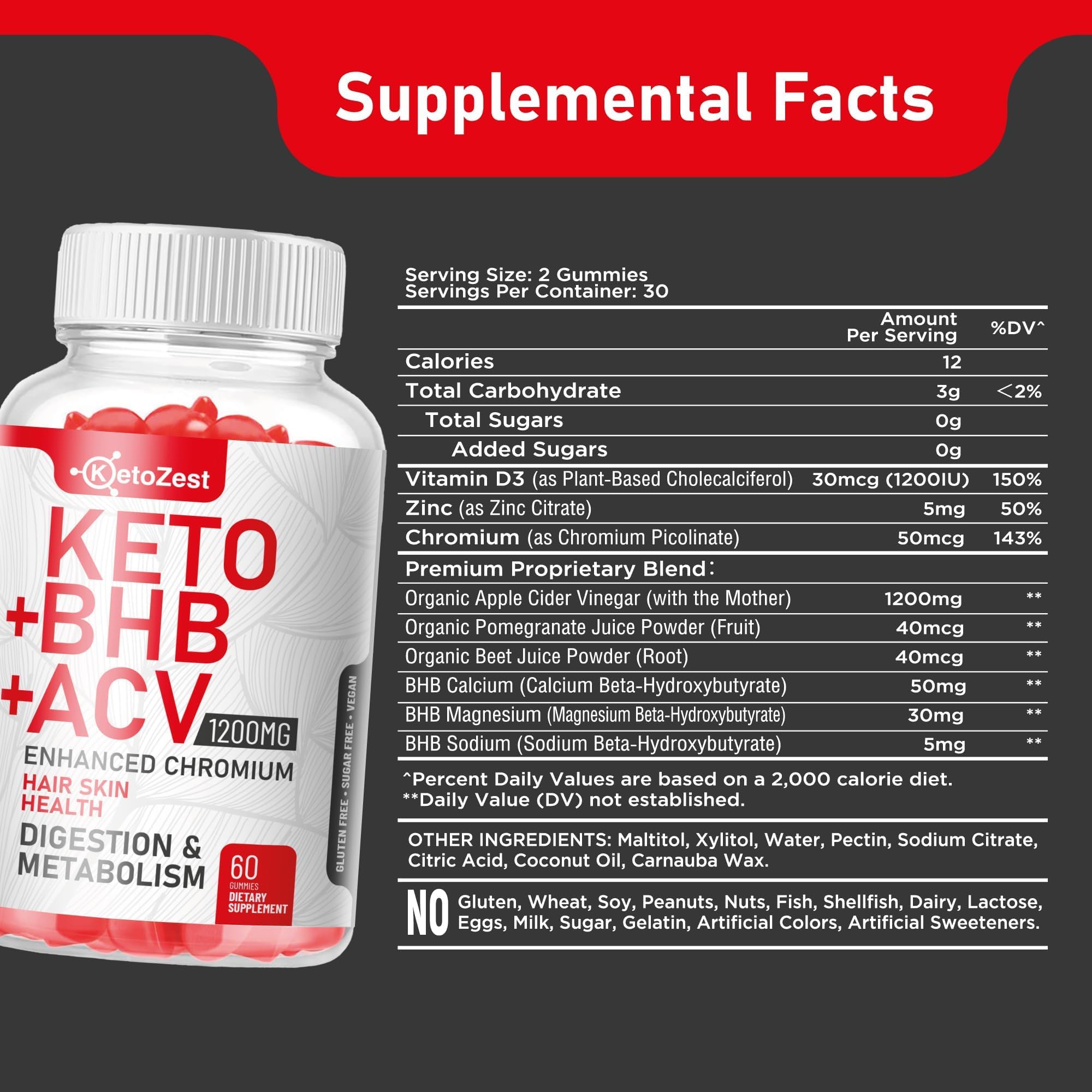 KetoZest label featuring ACV with The Mother and vitamins.