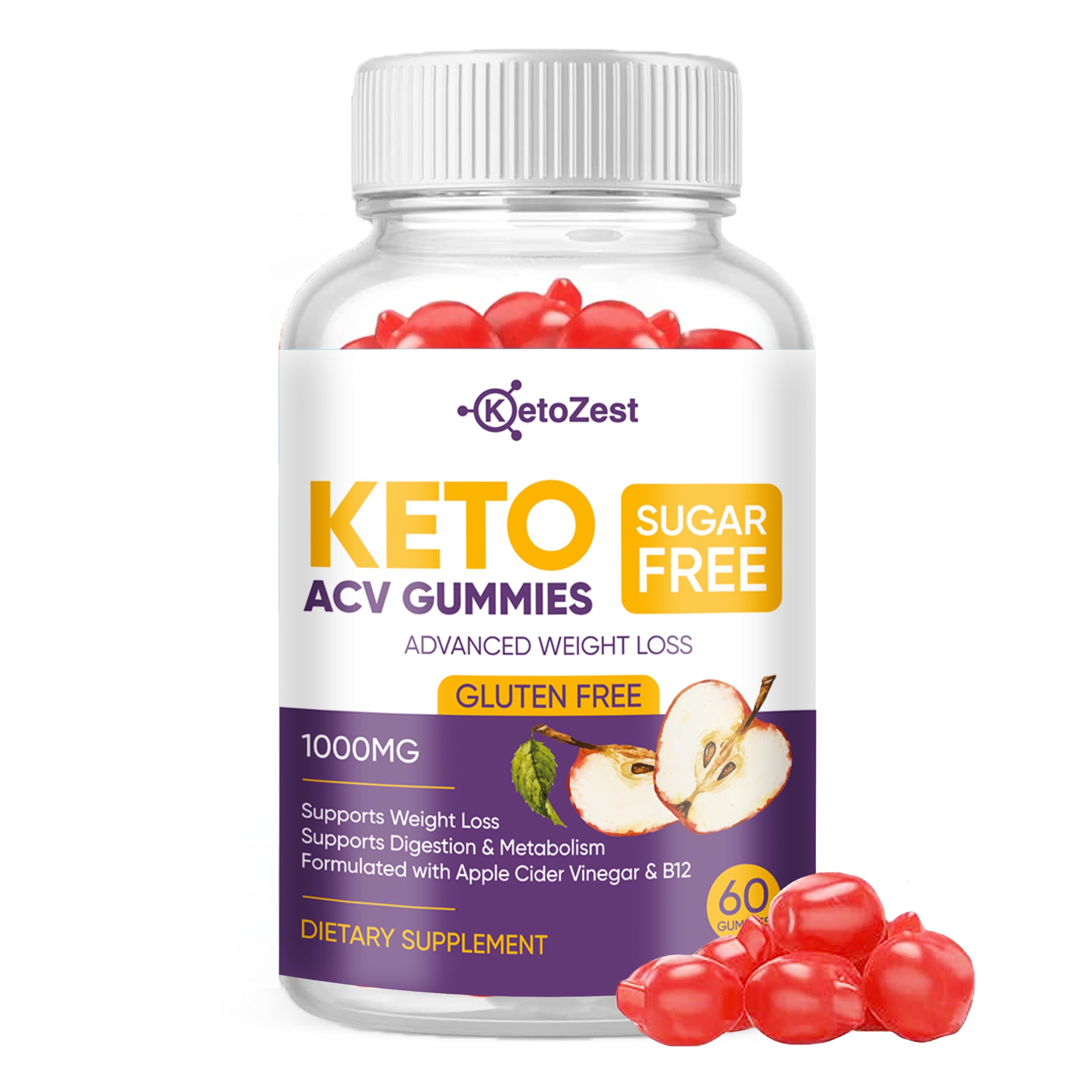 KetoZest Keto ACV Gummies bottle front, sugar-free weight support option.