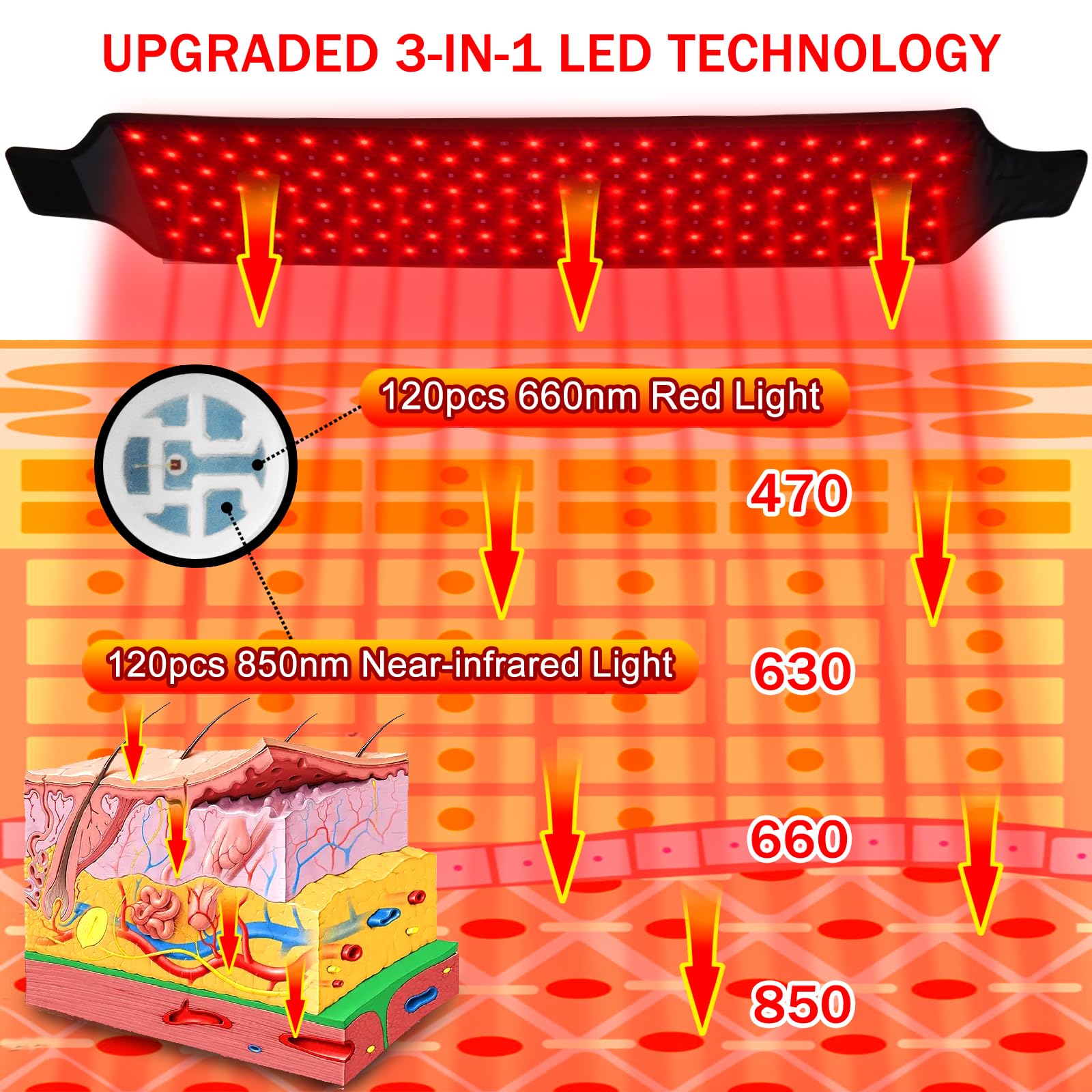 KETYWHA belt 660nm beads closeup highlights targeted red light exposure.
