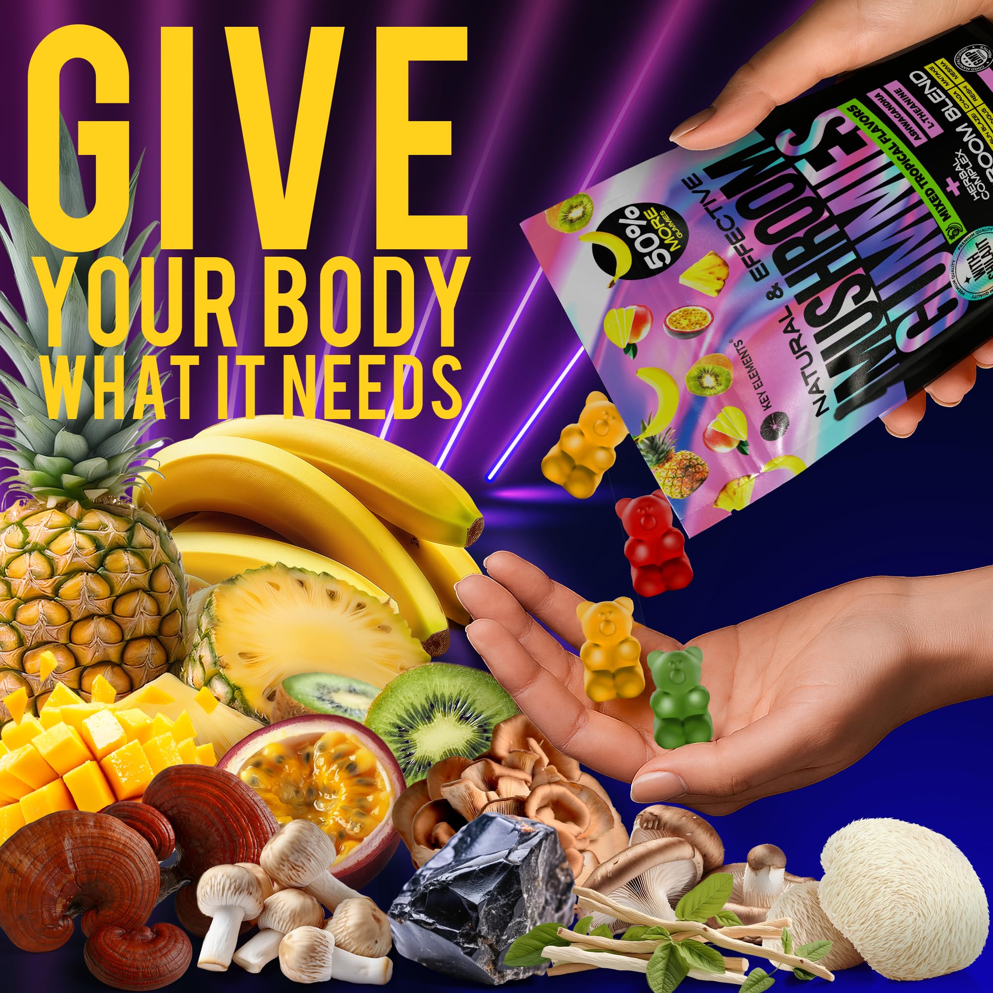 Key Elements gummies with fruit flavors offering a tasty, low-jitter focus.