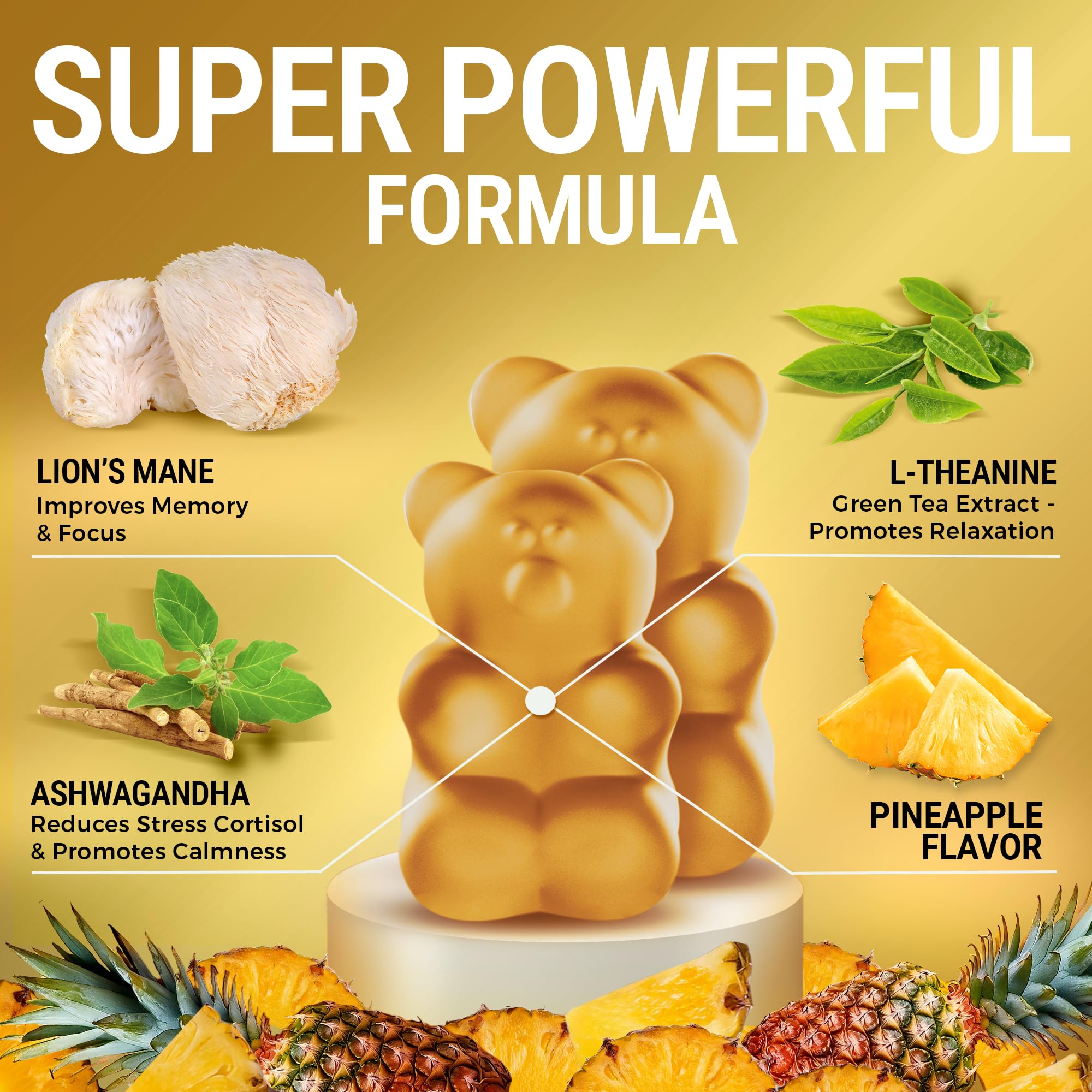 Pineapple flavor notes in KEY ELEMENTS Lion's Mane gummies for daily routine.