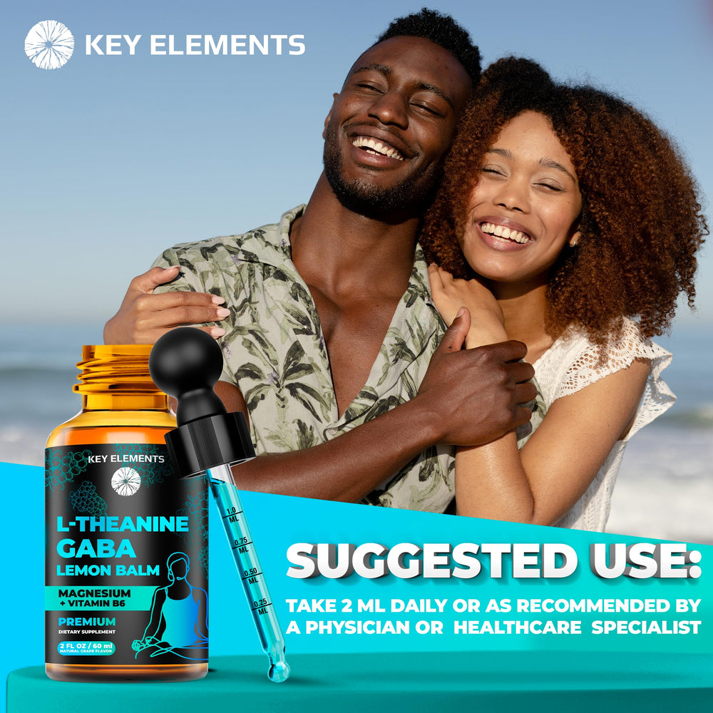 Key Elements Liquid GABA drops in use during evening routine.