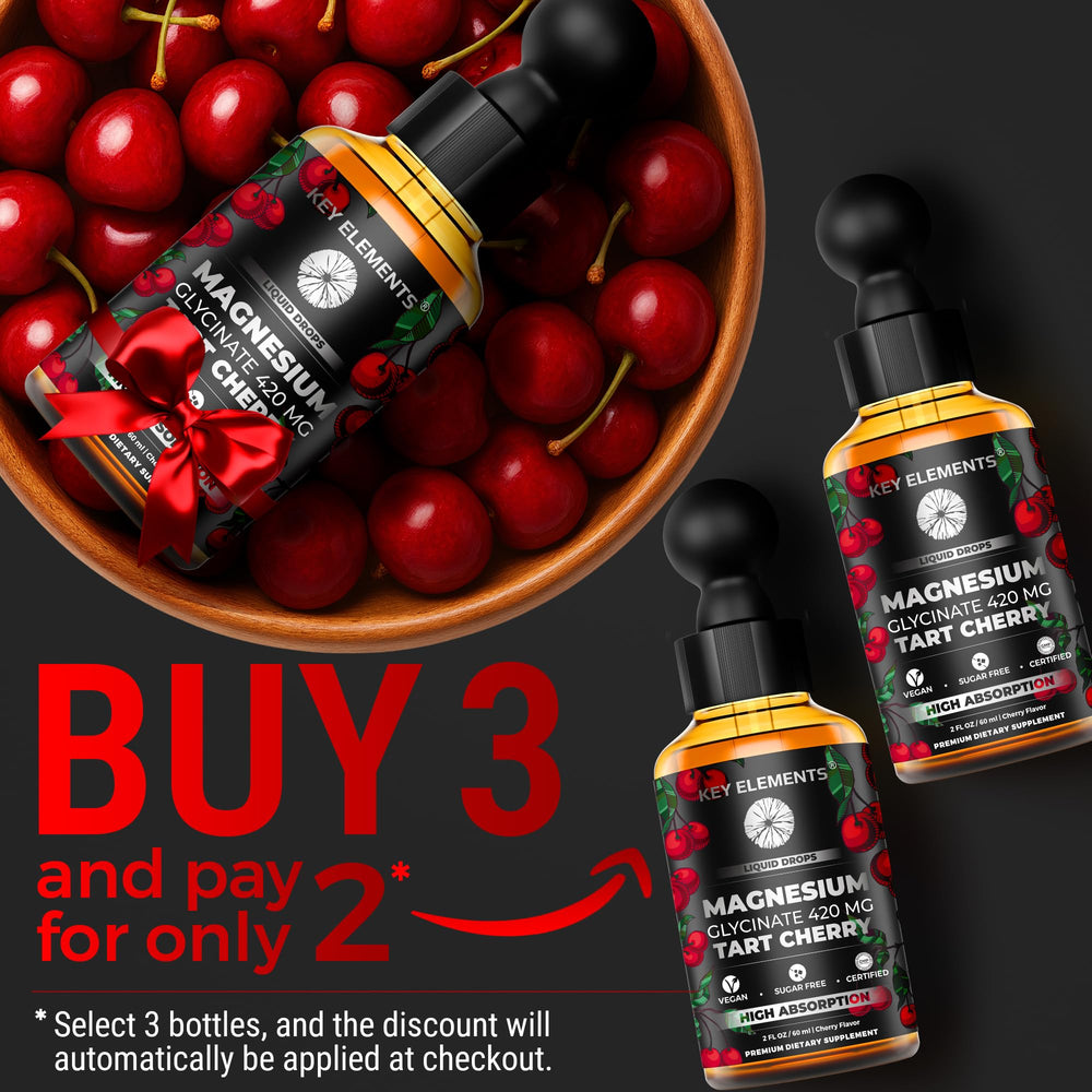 Key Elements Liquid Magnesium Glycinate dropper releasing precise drops for easy dosing.