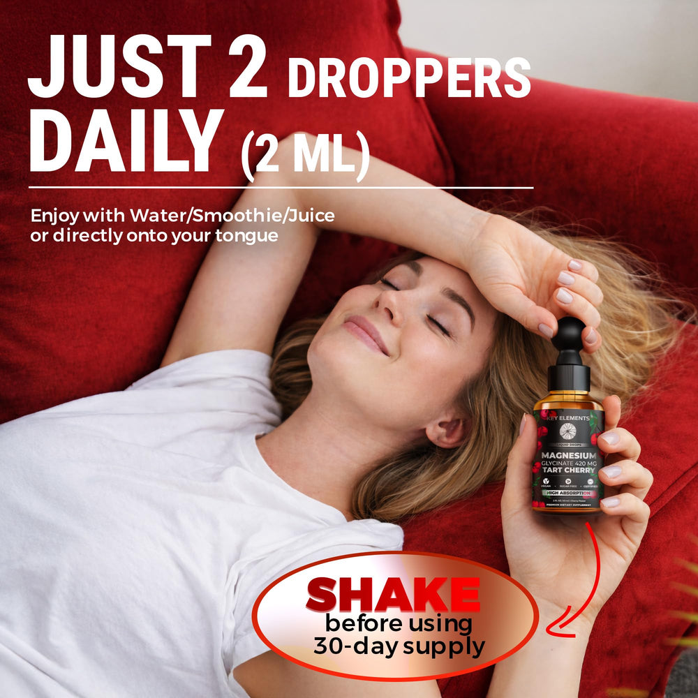 Key Elements Magnesium Glycinate liquid clarity showing easy-to-dose liquid form.