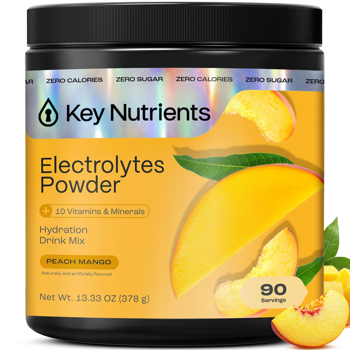 Key Nutrients electrolyte powder tropical peach mango bottle for refreshing hydration on busy days