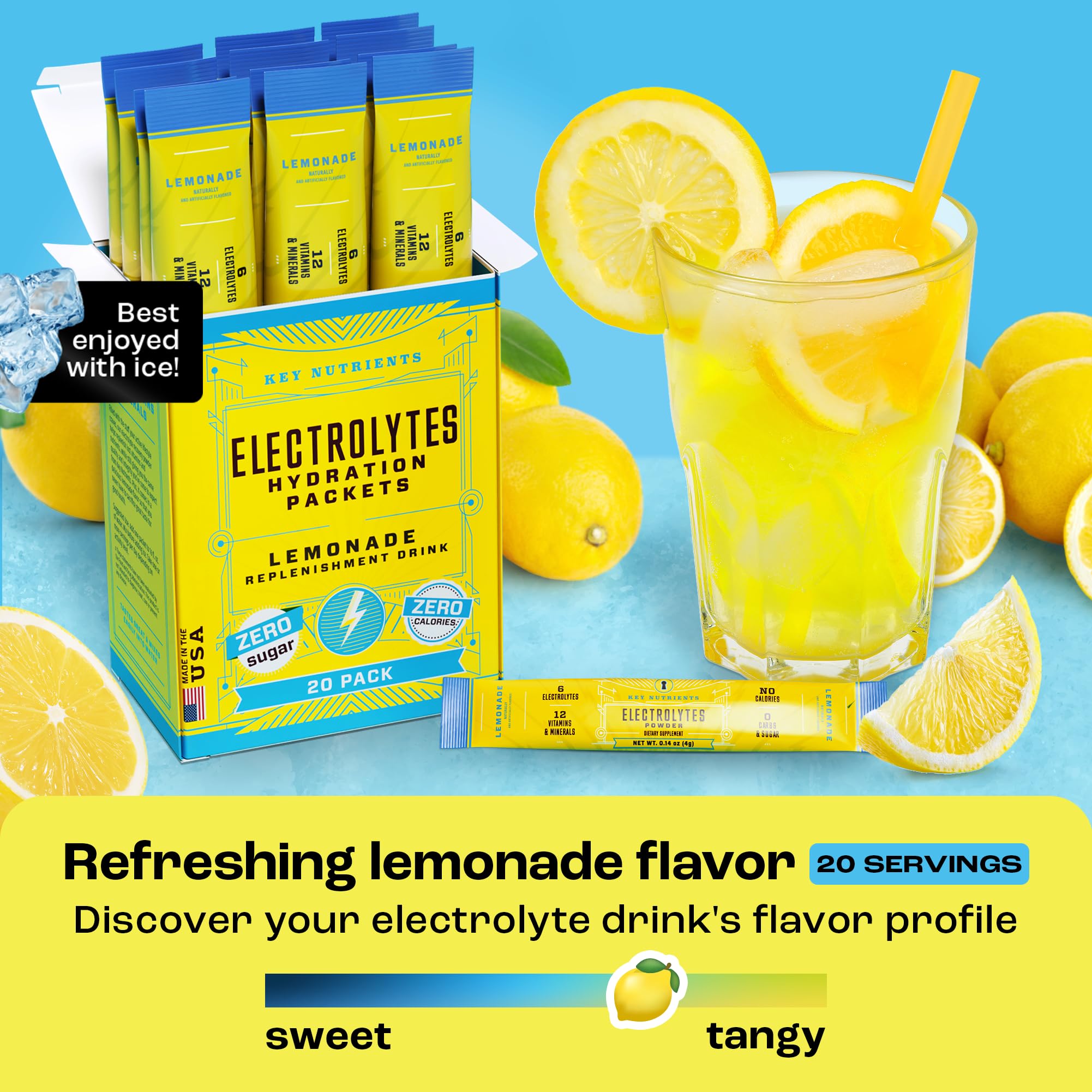 Lemonade-flavored electrolyte mix being stirred for refreshing hydration