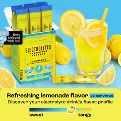 Lemonade-flavored electrolyte mix being stirred for refreshing hydration