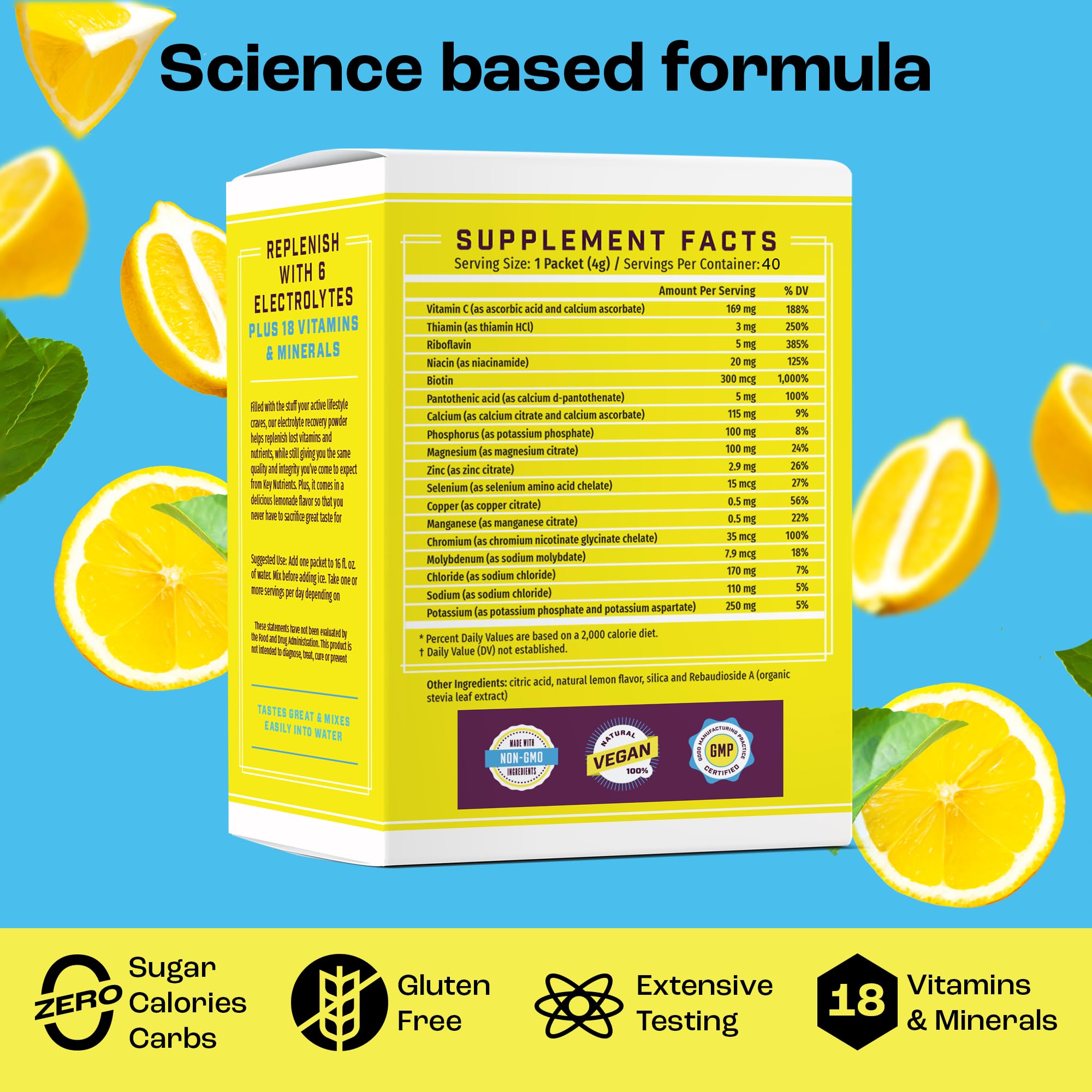 KEY NUTRIENTS electrolytes lemonade on outdoor activity scene for active hydration