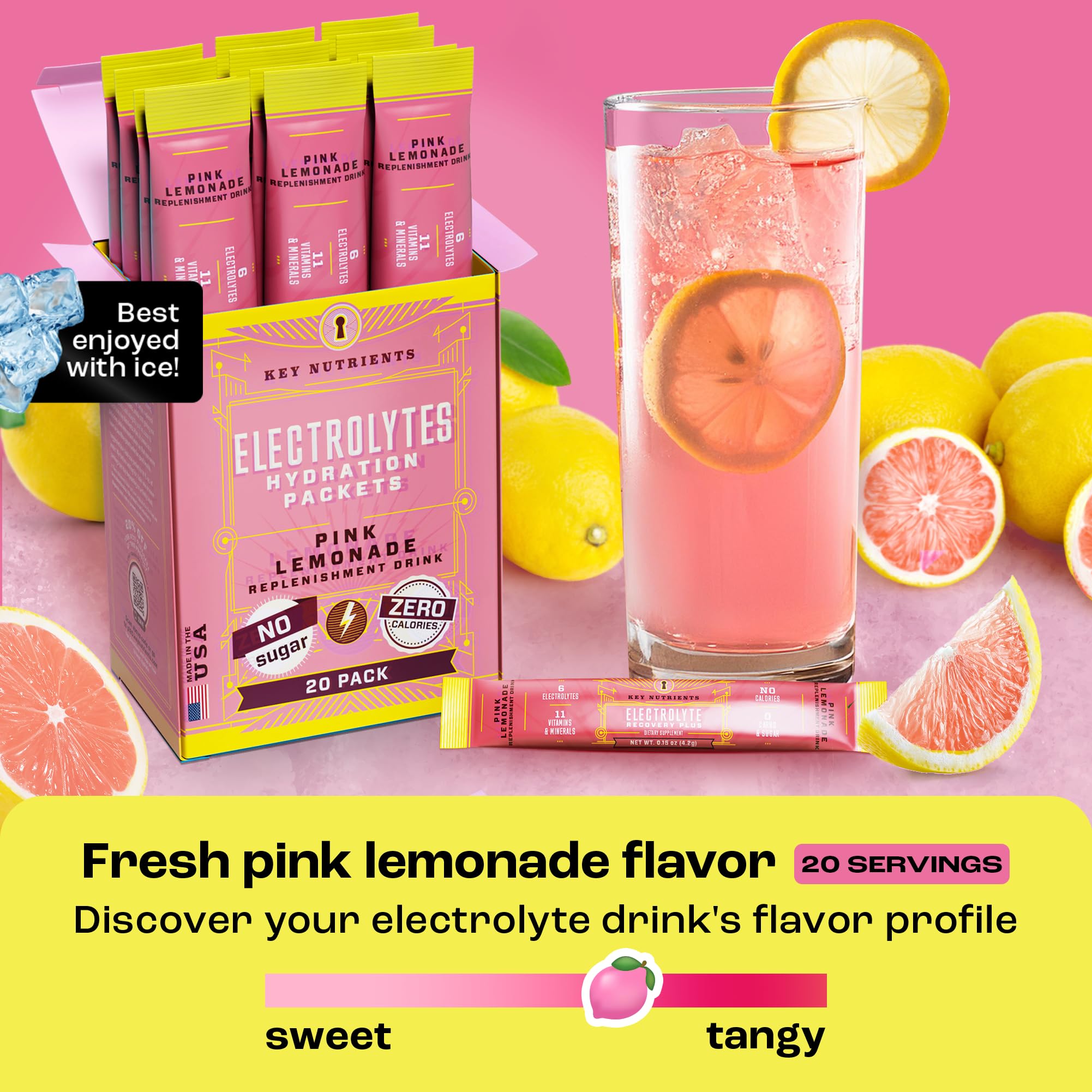 KEY NUTRIENTS electrolyte packets in USA-made packaging