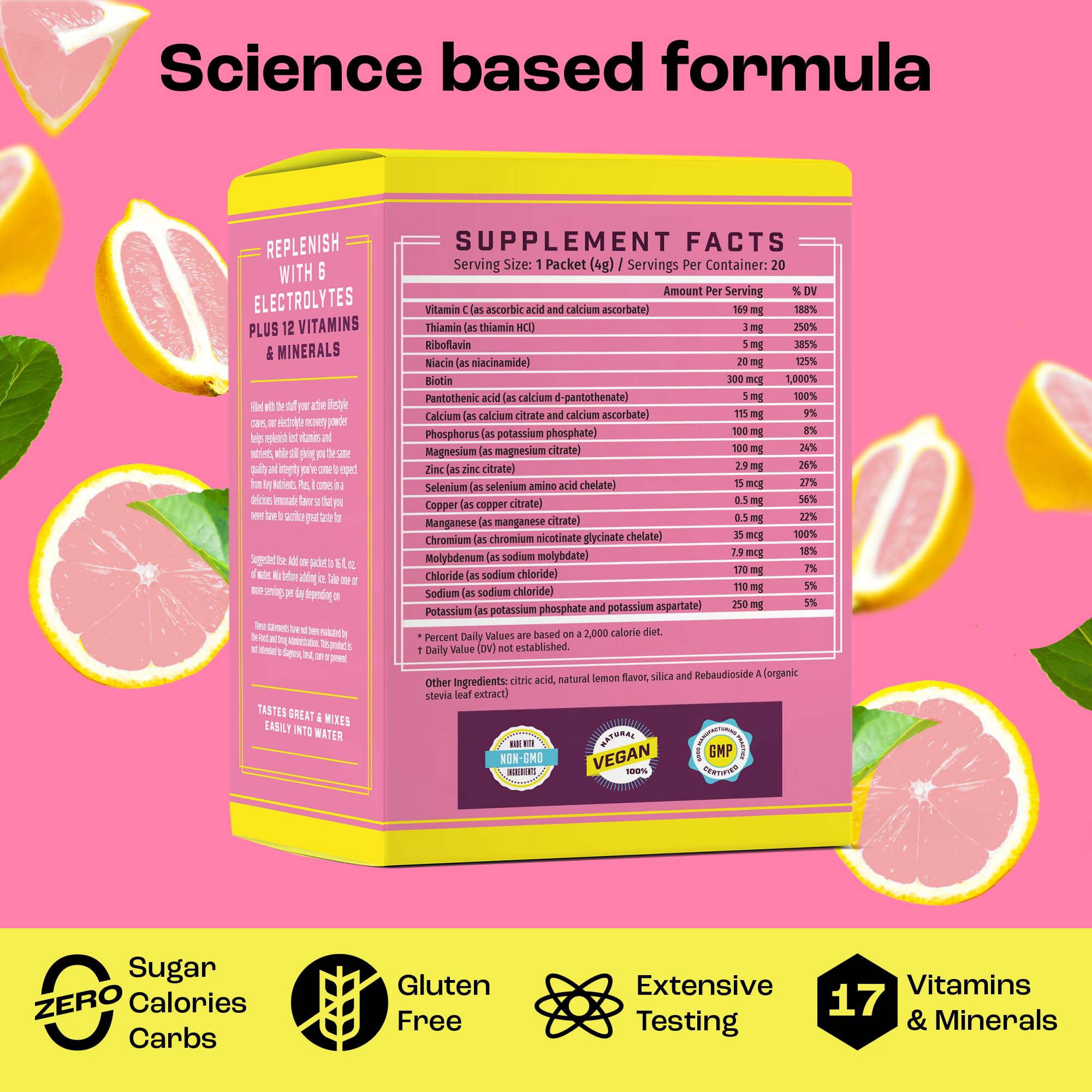 KEY NUTRIENTS pink lemonade packets in a shaker bottle for post-workout refreshment