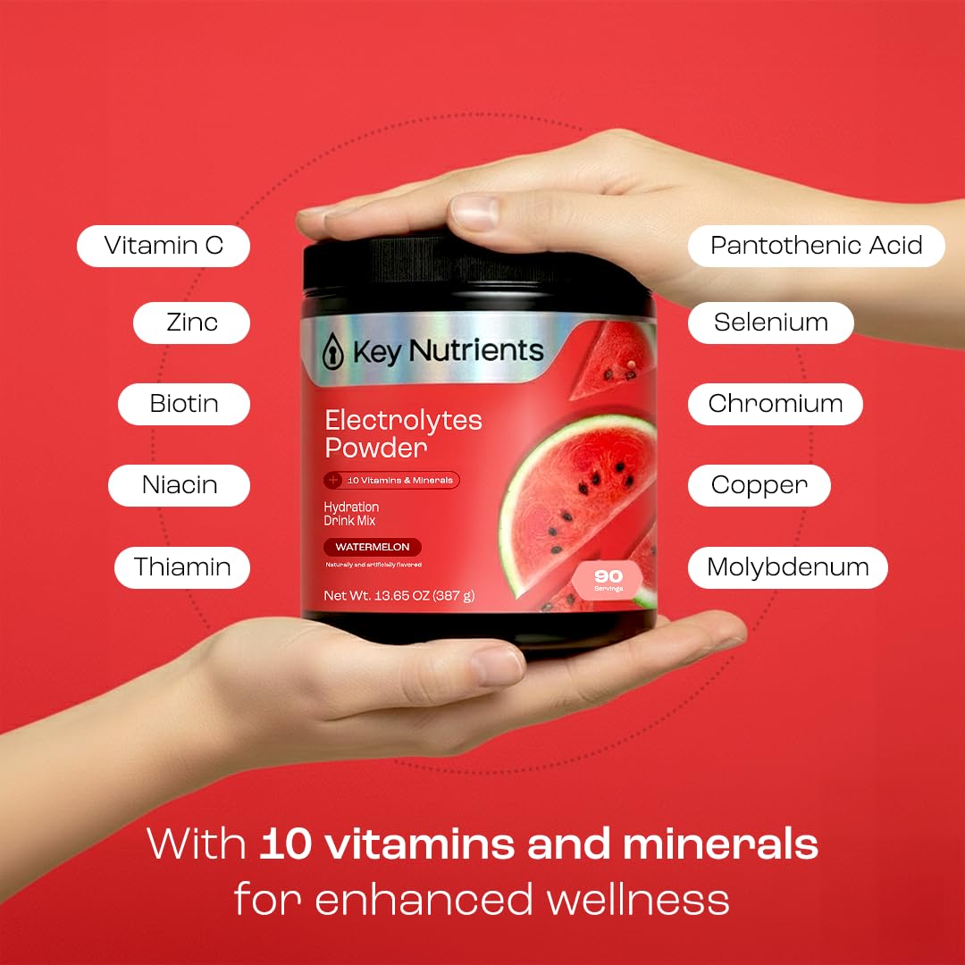 KEY NUTRIENTS hydration glass with watermelon flavor supports workouts.