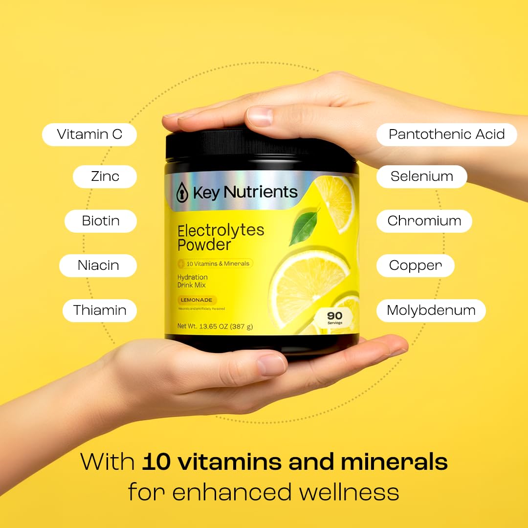 Key Nutrients lemonade powder glass presents refreshing hydration after activity.