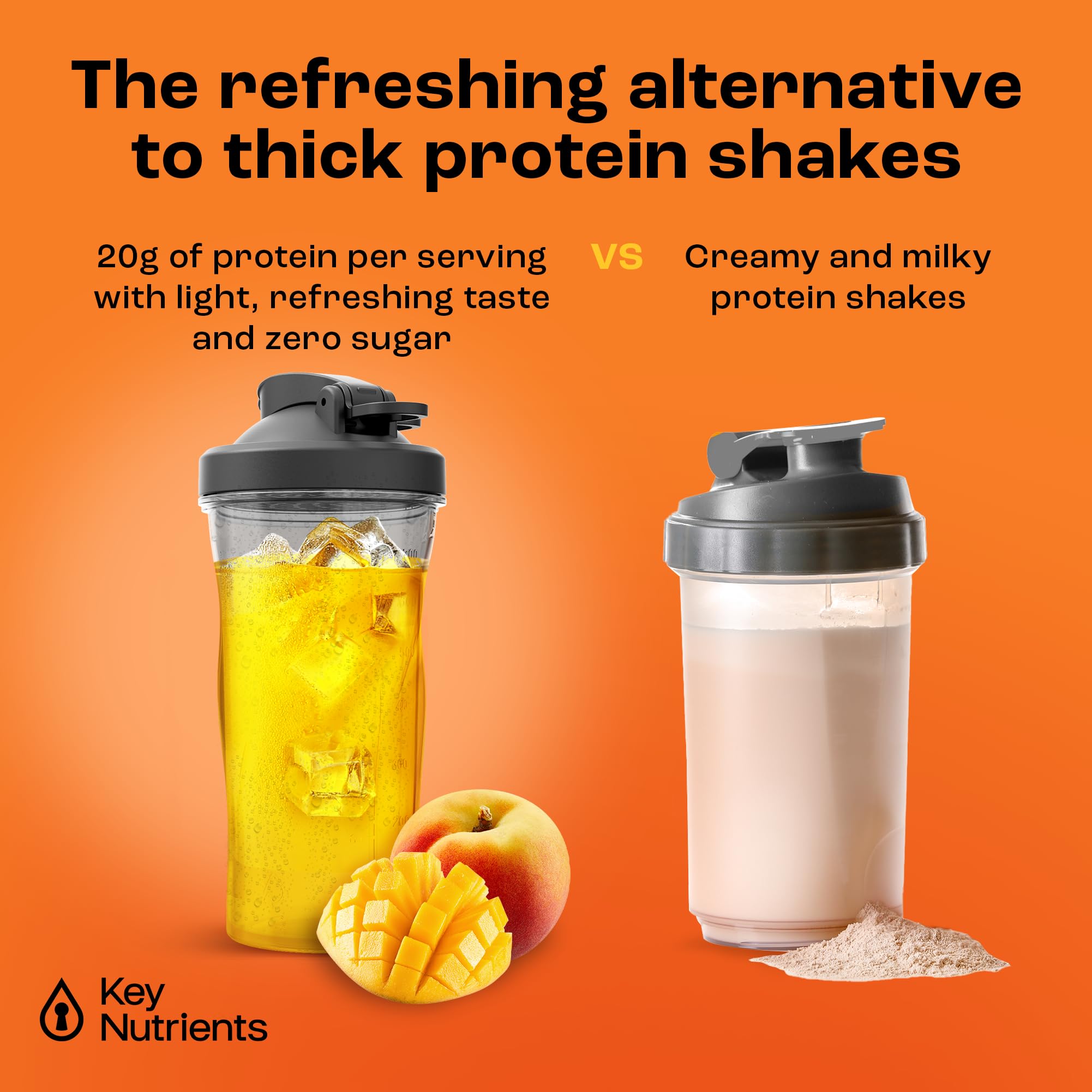 KEY NUTRIENTS Peach Mango electrolyte powder ingredients close-up for transparency and trust.