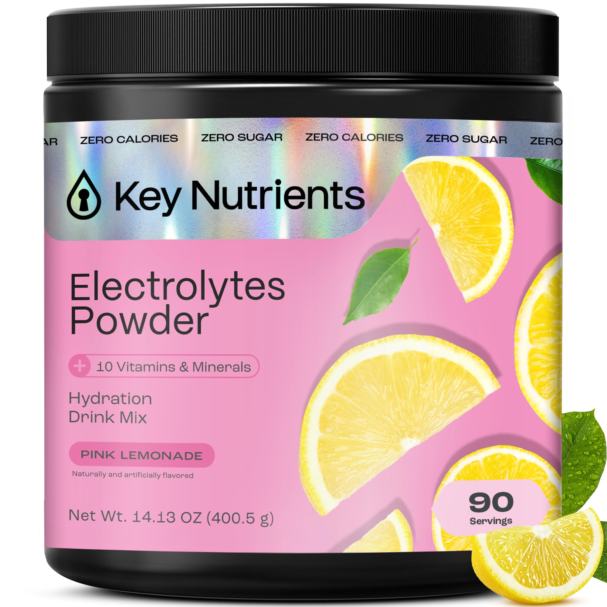 KEY NUTRIENTS pink lemonade tub for refreshing, calorie-free hydration.