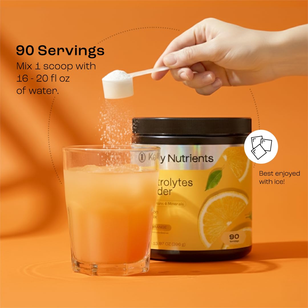 Packaging shot of KEY NUTRIENTS Tangy Orange hydration powder.