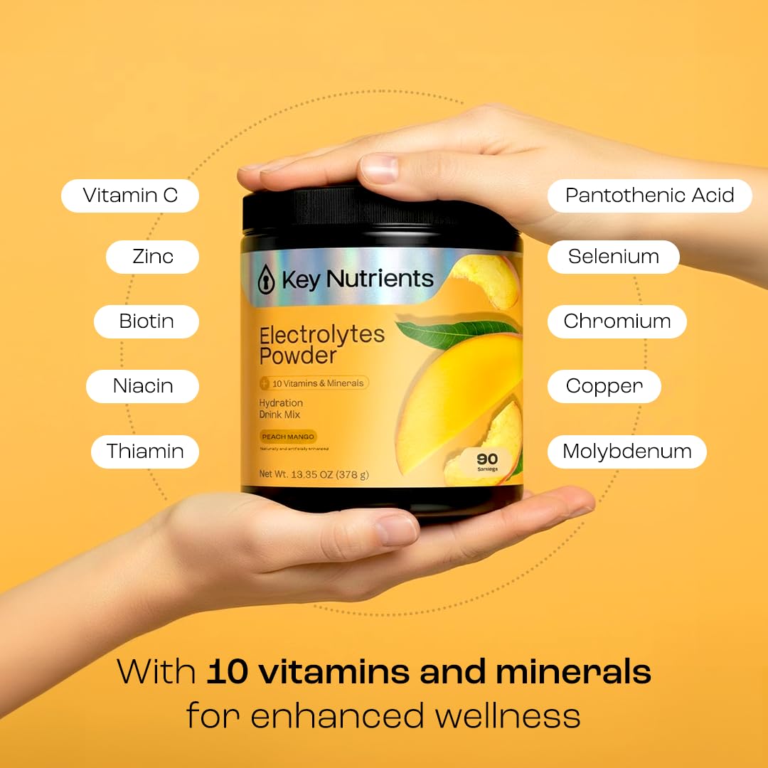 Key Nutrients tropical peach mango flavor closeup highlights bright inviting taste