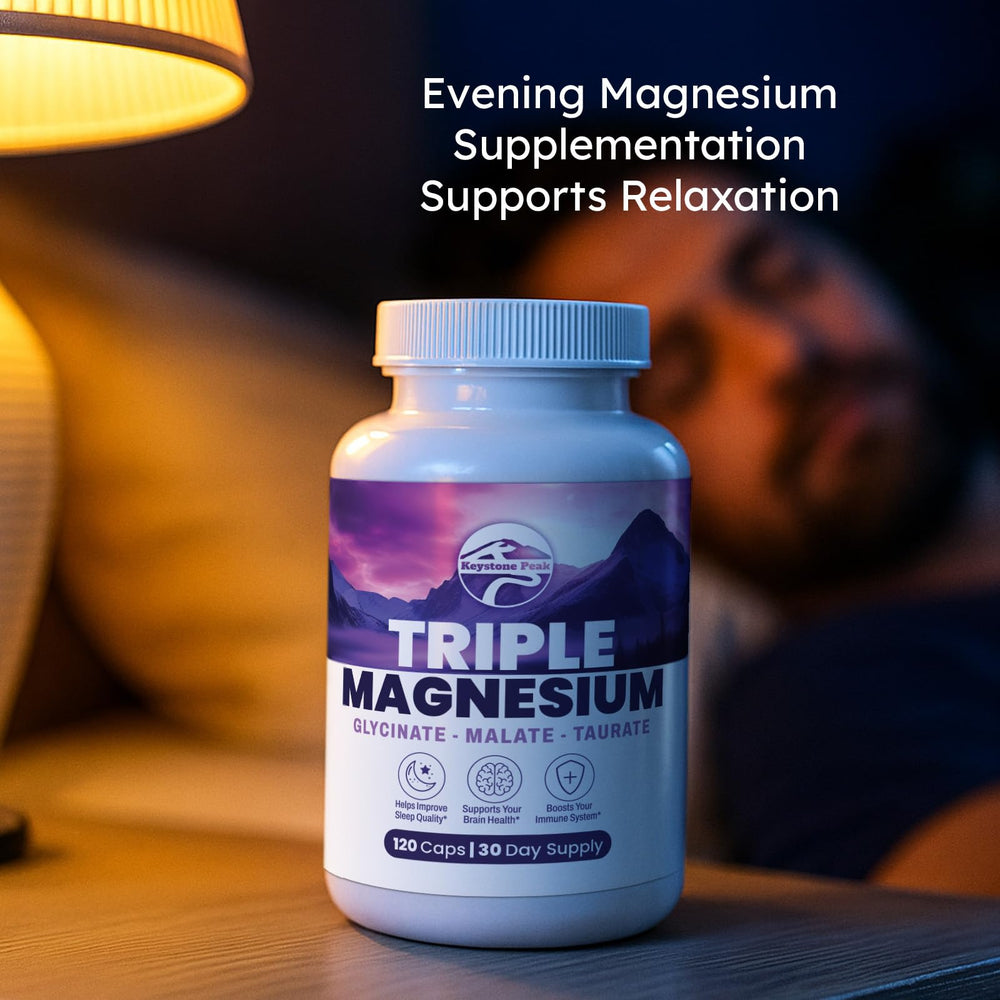 Keystone Peak Triple Magnesium clean label showcasing vegan, non-GMO promise.