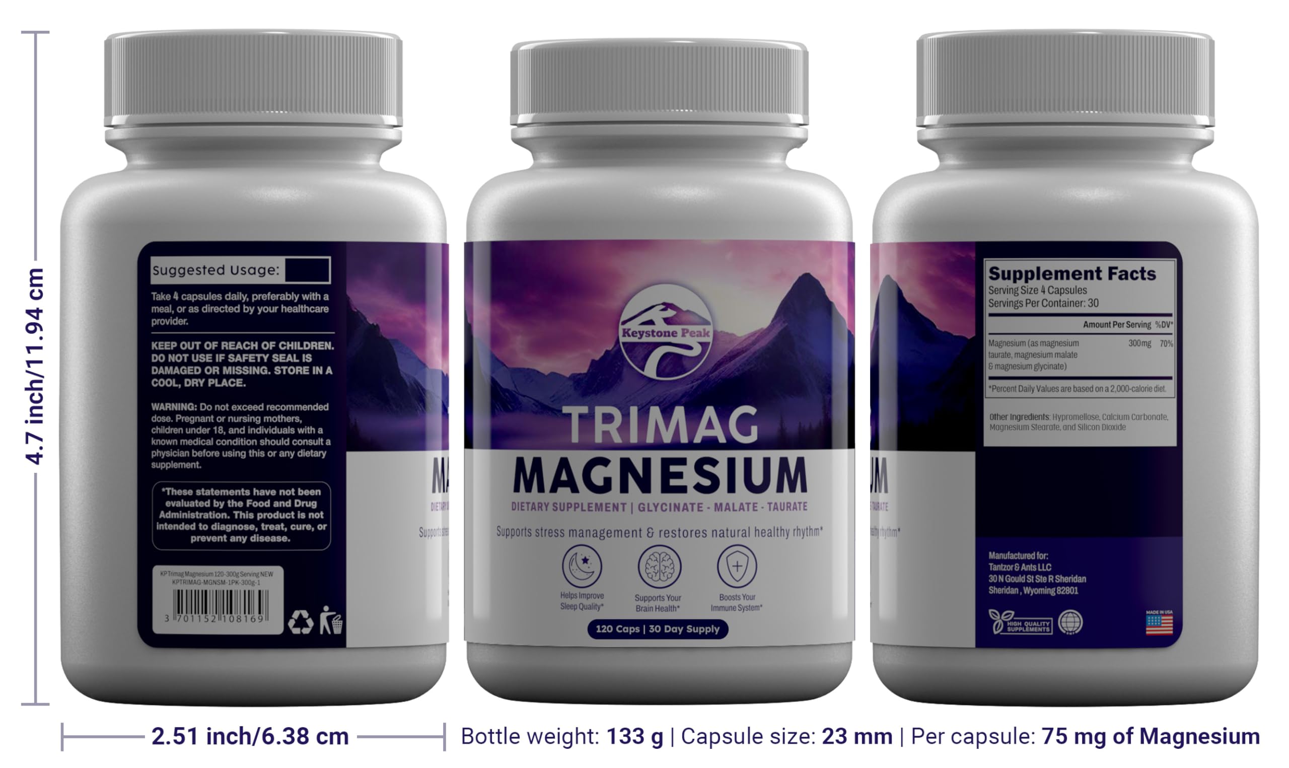Keystone Peak Triple Magnesium shelf life label indicating long-lasting freshness.