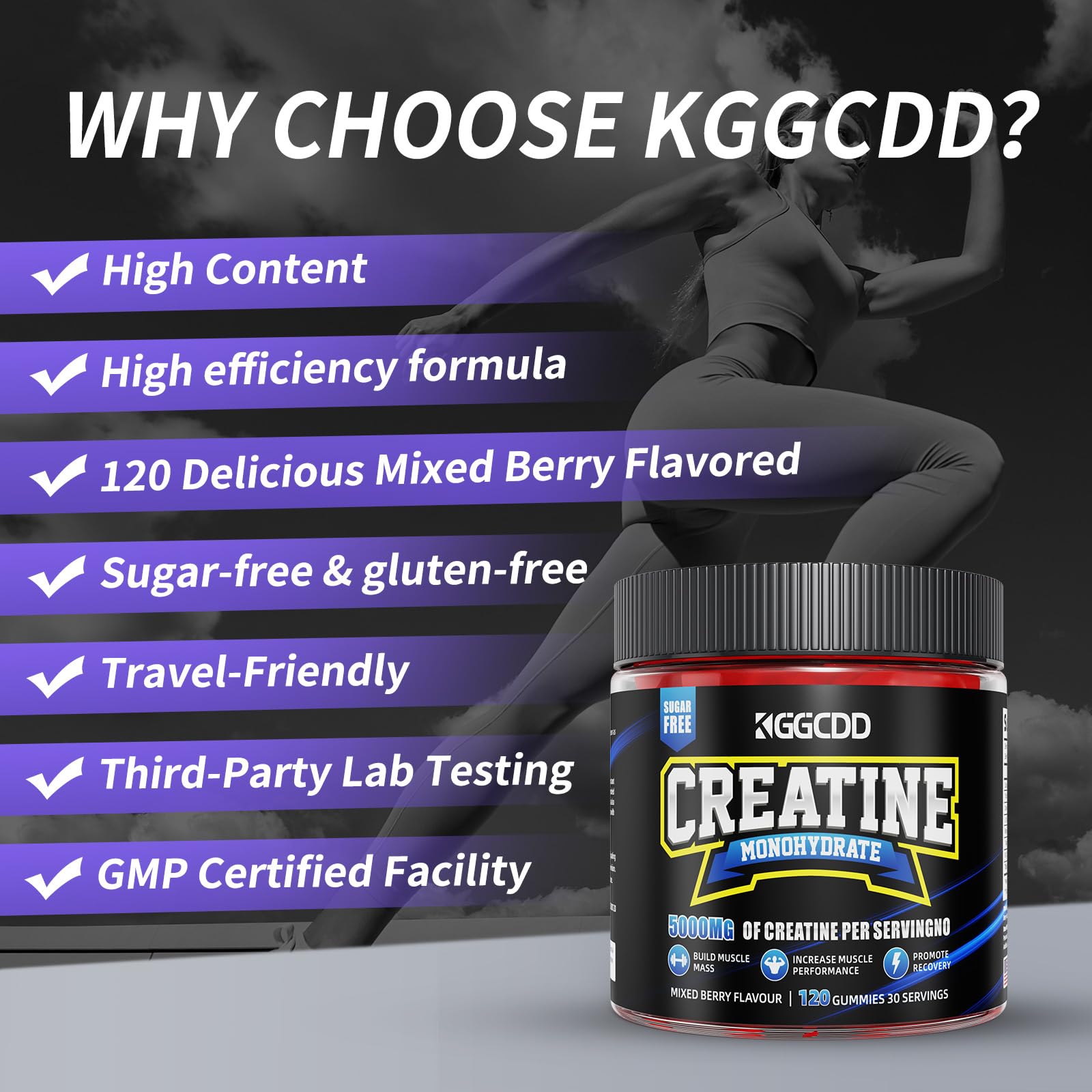 KGGCDD Creatine Monohydrate Gummies coated texture implies easy digestion.