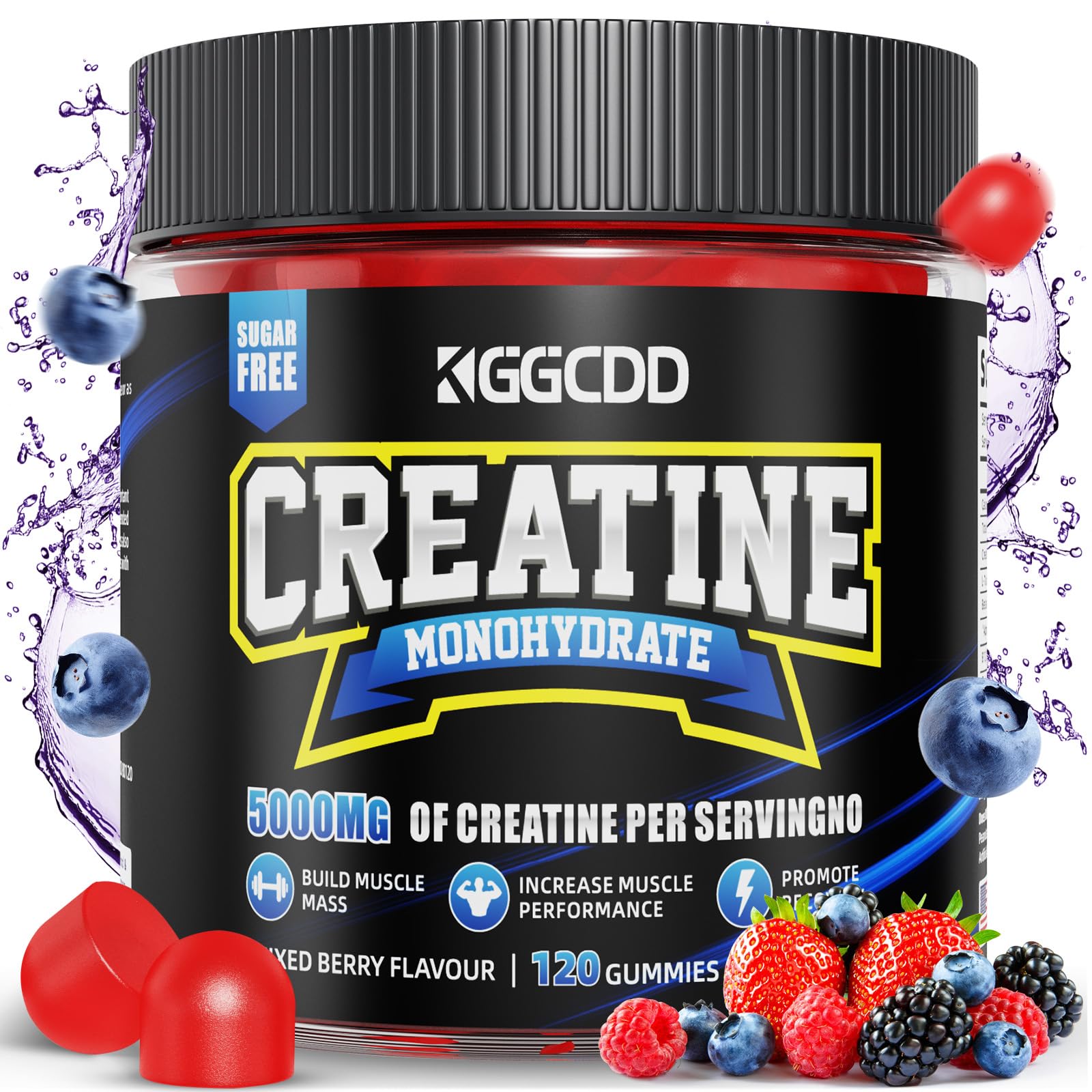 KGGCDD Creatine Monohydrate Gummies jar ready for workouts, supporting energy and endurance.