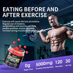KGGCDD Creatine Monohydrate Gummies label highlights 5 g per serving for workouts.