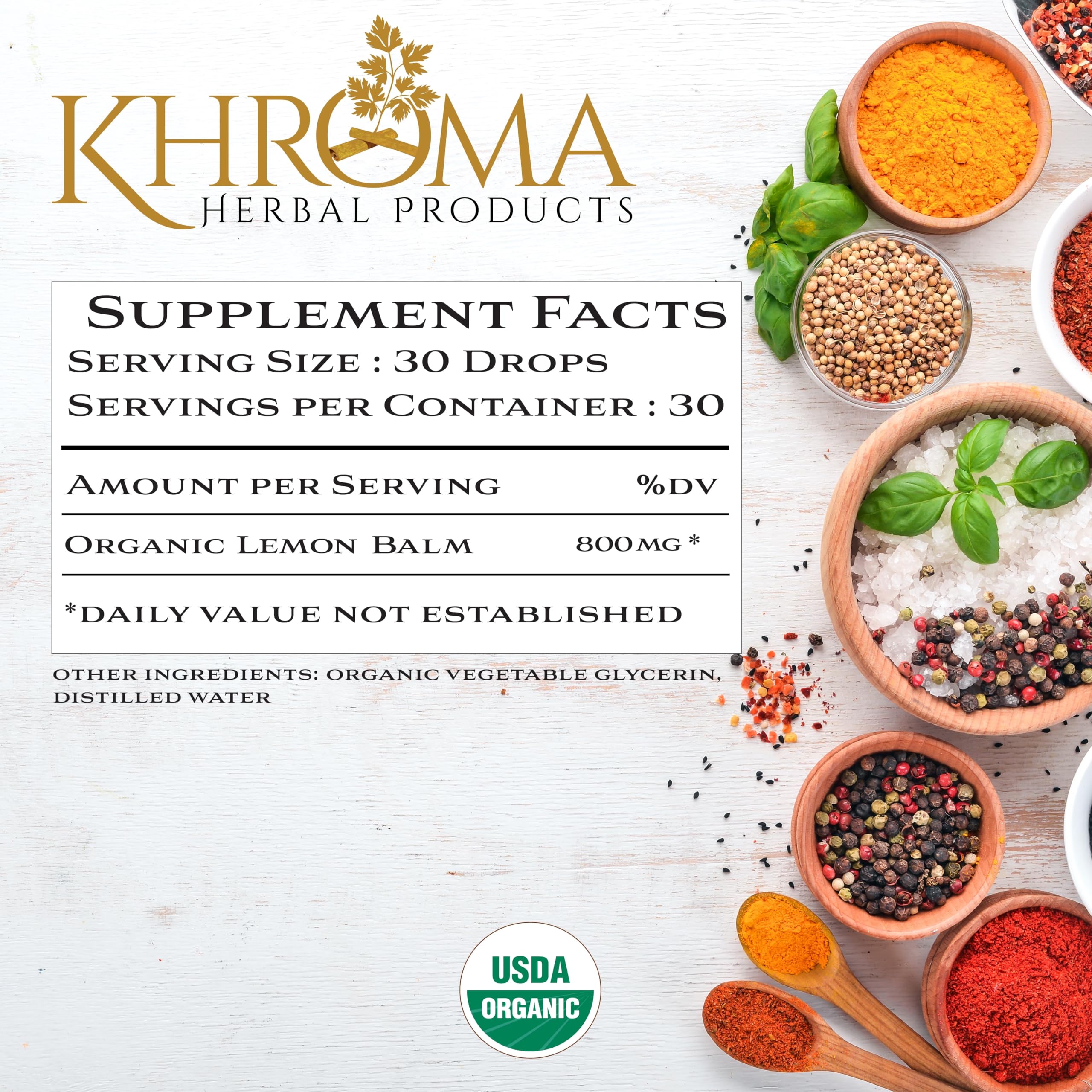 Khroma Lemon Balm dropper dispense enables easy controlled servings.
