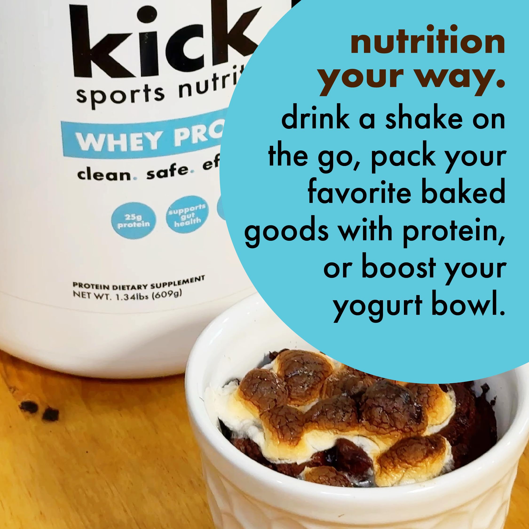 Kick Whey Protein Chocolate mixing with water or milk demonstrates versatility.