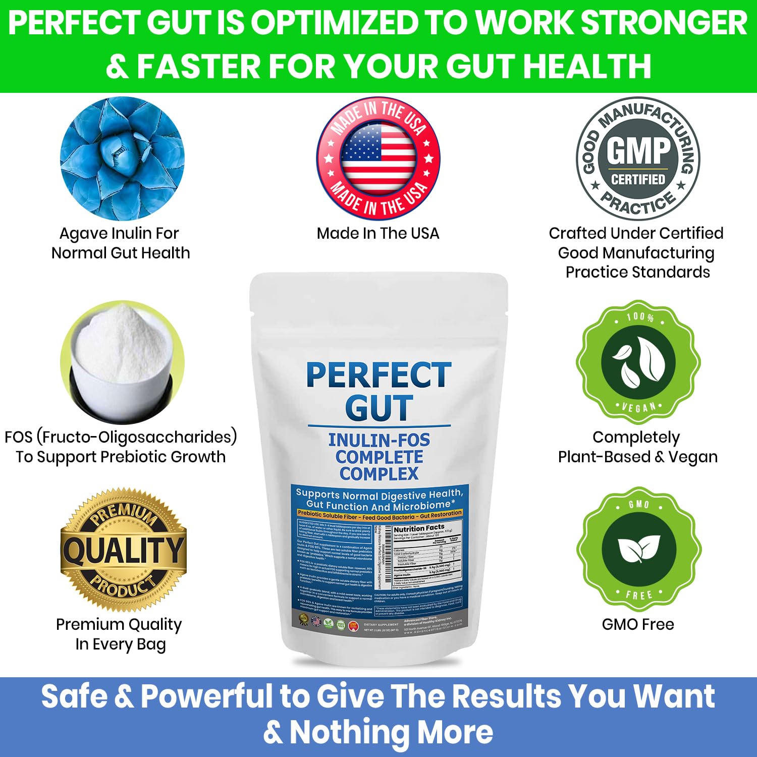 Perfect Gut powder being dispensed for easy prebiotic intake