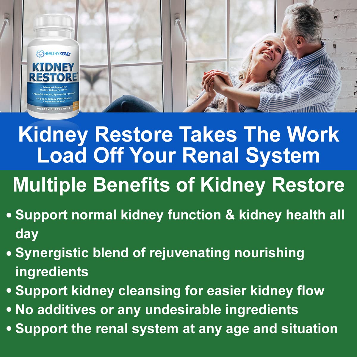 Kidney Restore probiotic ingredients graphic highlights gut-kidney connection.