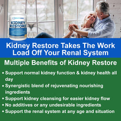 Kidney Restore probiotic ingredients graphic highlights gut-kidney connection.