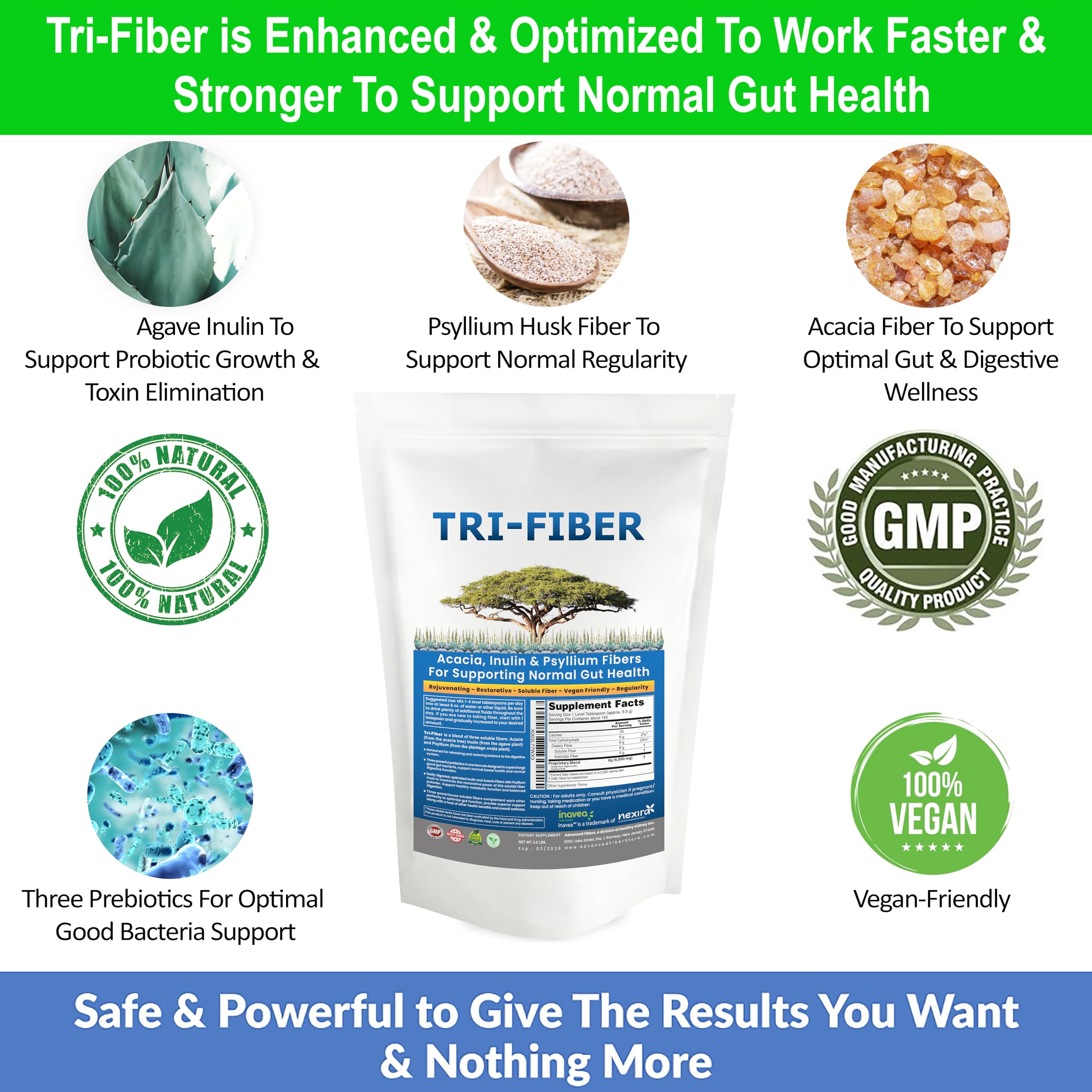 Kidney Restore Tri-Fiber psyllium husk fiber powder helps promote regularity and gut comfort