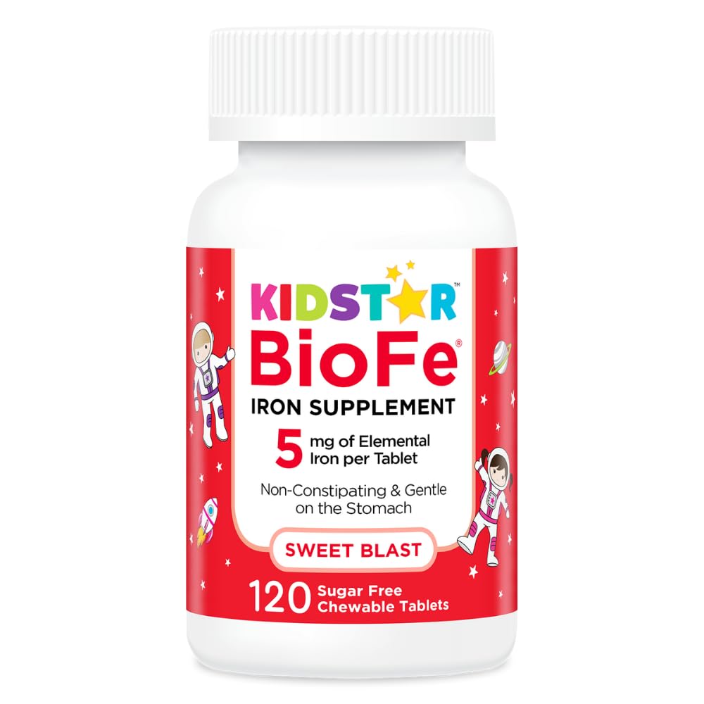 KidStar Nutrients BioFe bottle with chewy iron tablets for daily use
