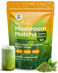 KIKI Green mushroom matcha powder packaging front for daily energy