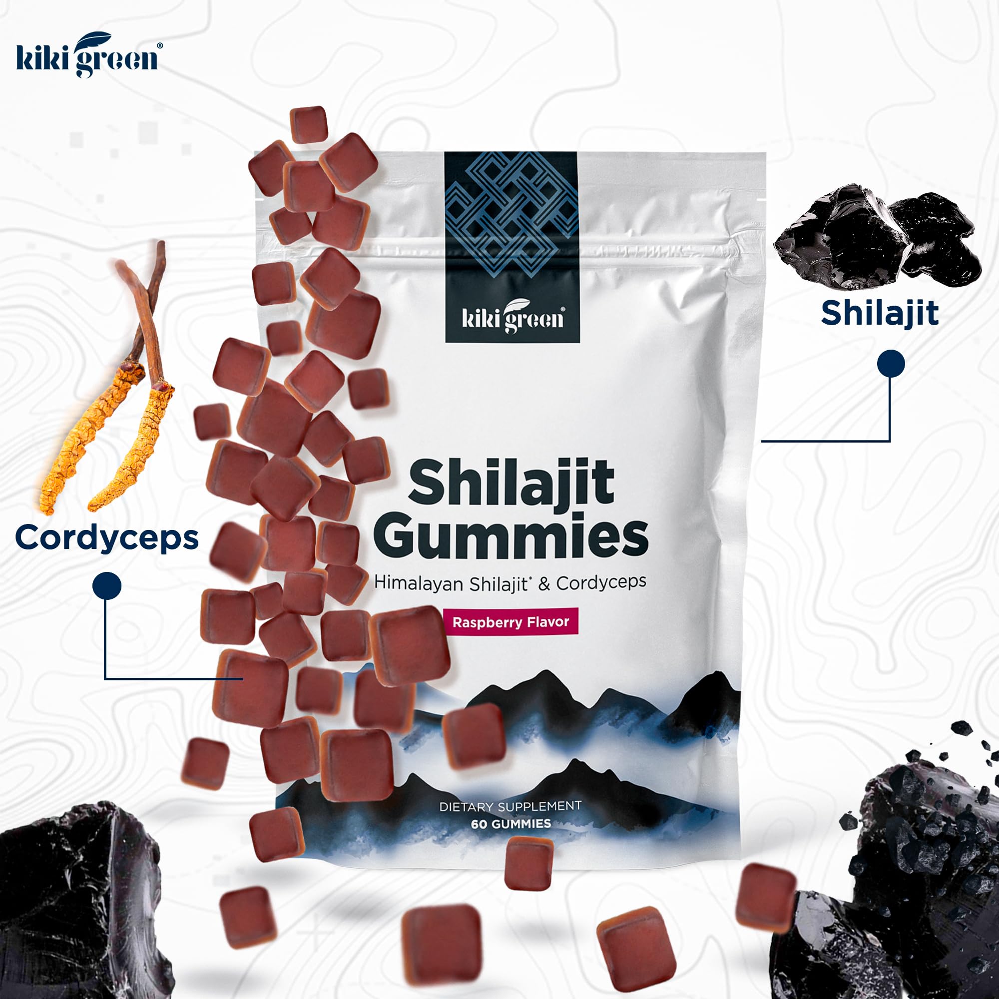 KIKI Green Shilajit Gummies lifestyle scene on desk or kitchen counter