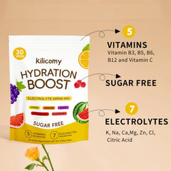 Kilicomy sugar-free electrolyte packets in citrus flavor help sustain hydration during long days.
