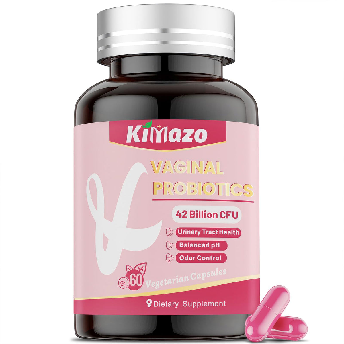Kimazo Vaginal Probiotics bottle displaying 42B CFU for balance.