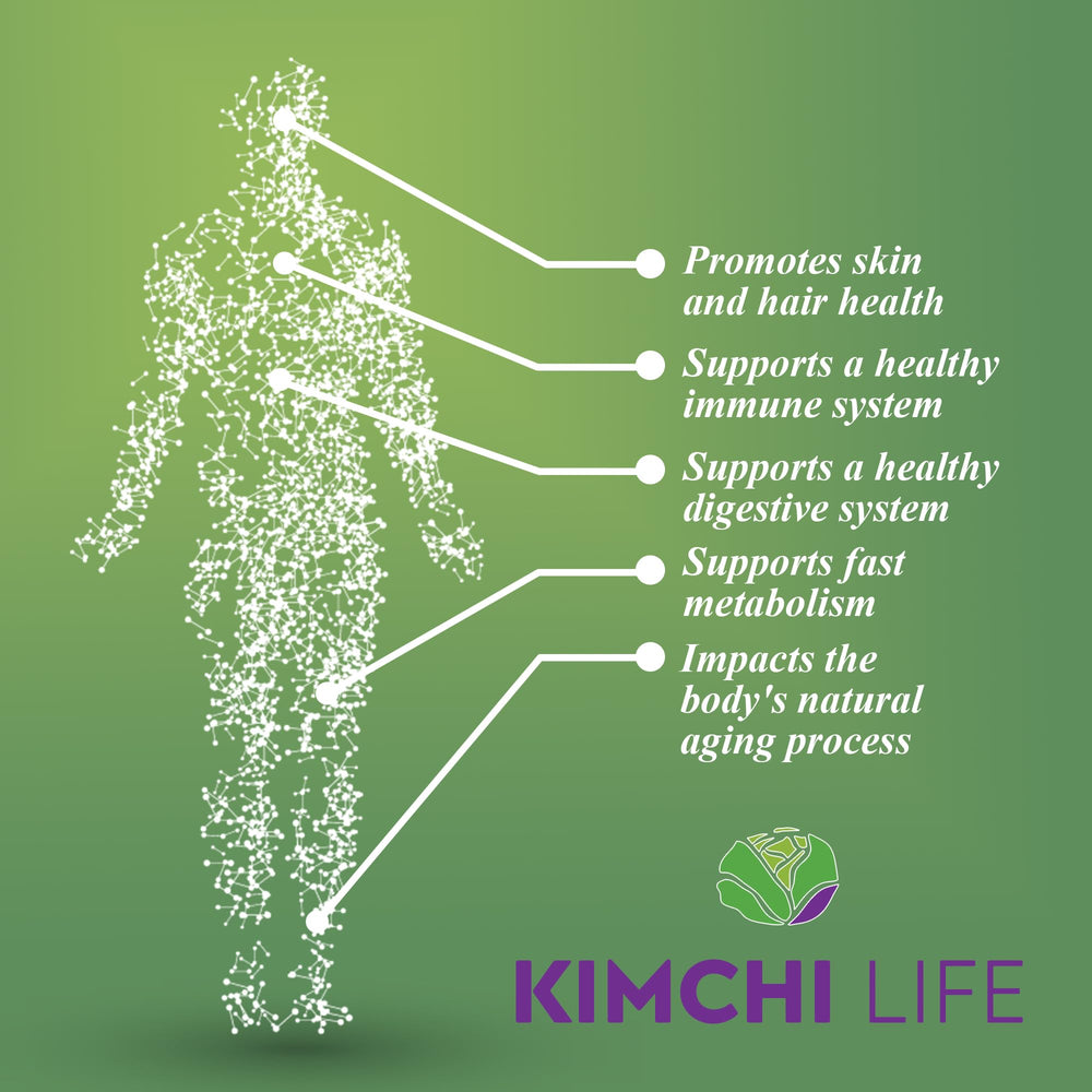 Kimchi Life capsule line on counter hints at skin and hair vitality possibilities.