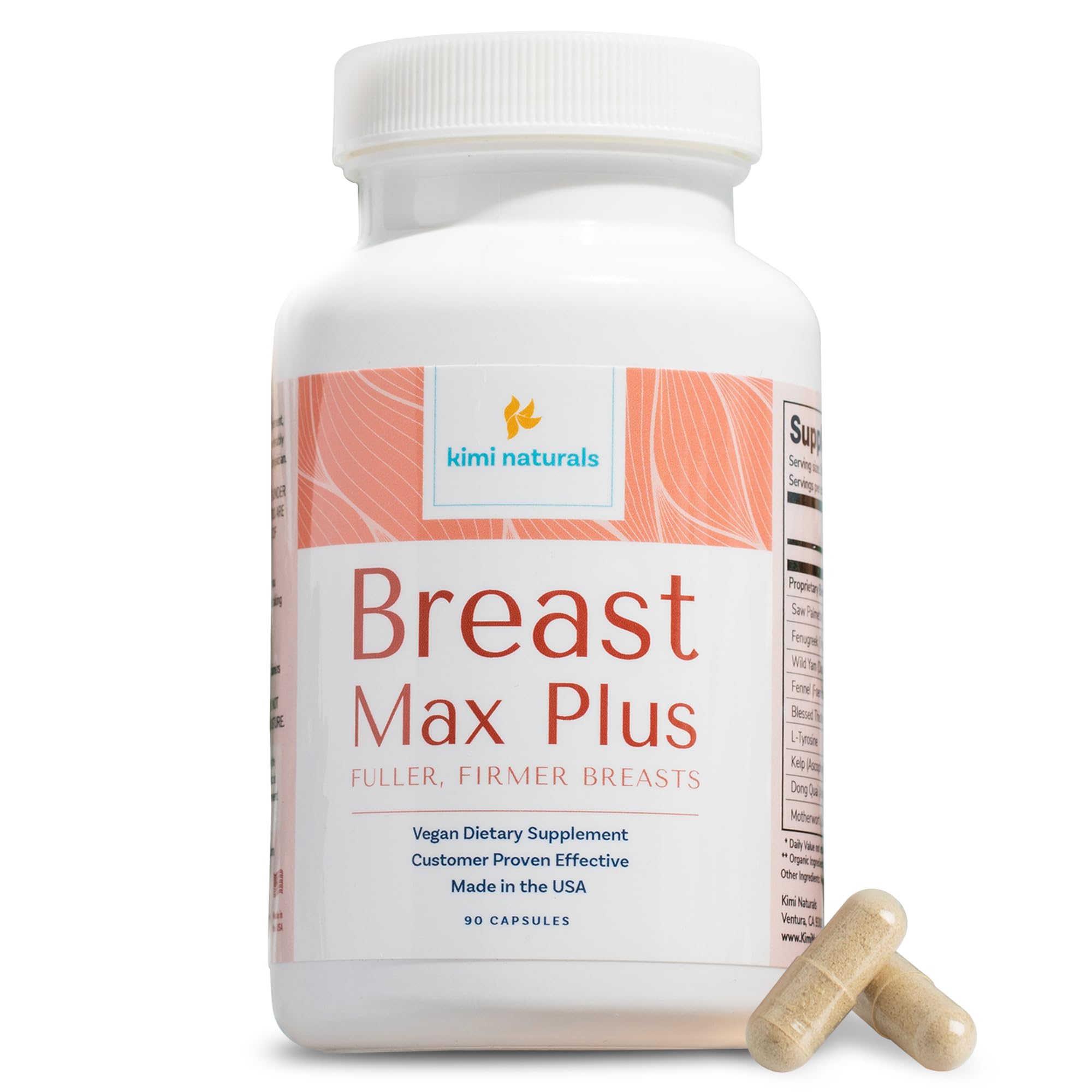KIMI Naturals Breast Max Plus bottle close-up with capsules for daily use