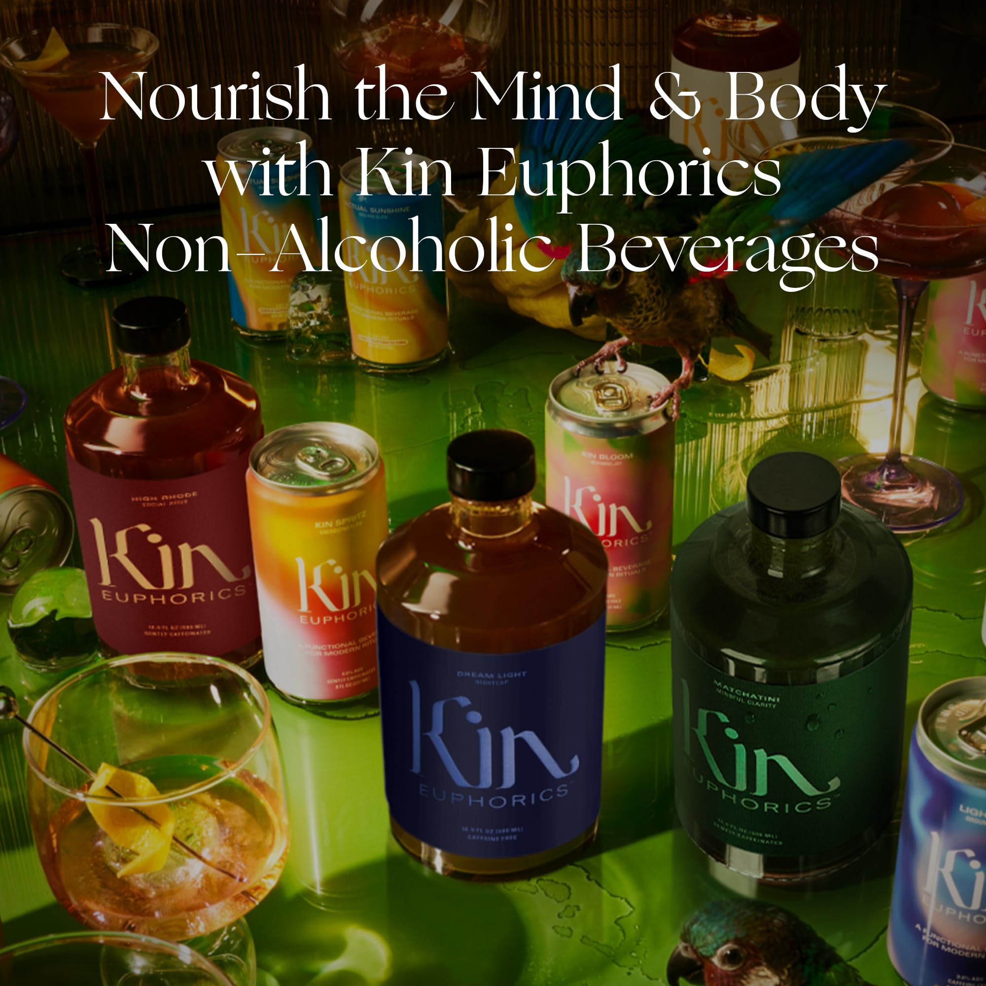 Kin Euphorics Luna Morada bottle in a softly lit scene
