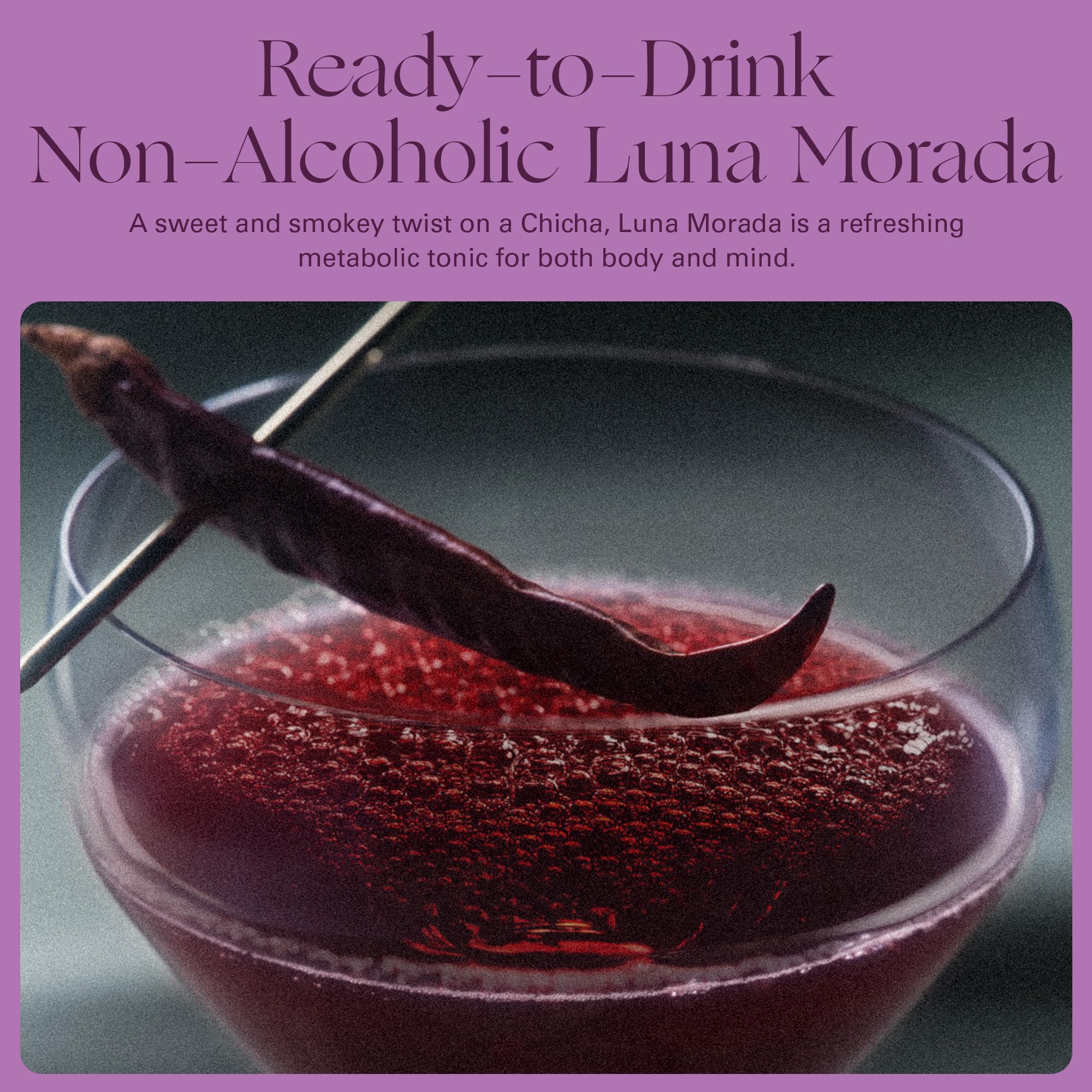 Kin Euphorics Luna Morada glass on a table ready for a mindful ritual