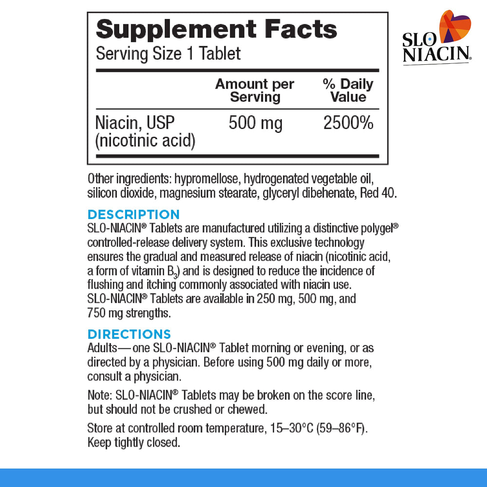 Kinara Slo Niacin tablets packaging shows convenient 100-count bottle for daily energy production.