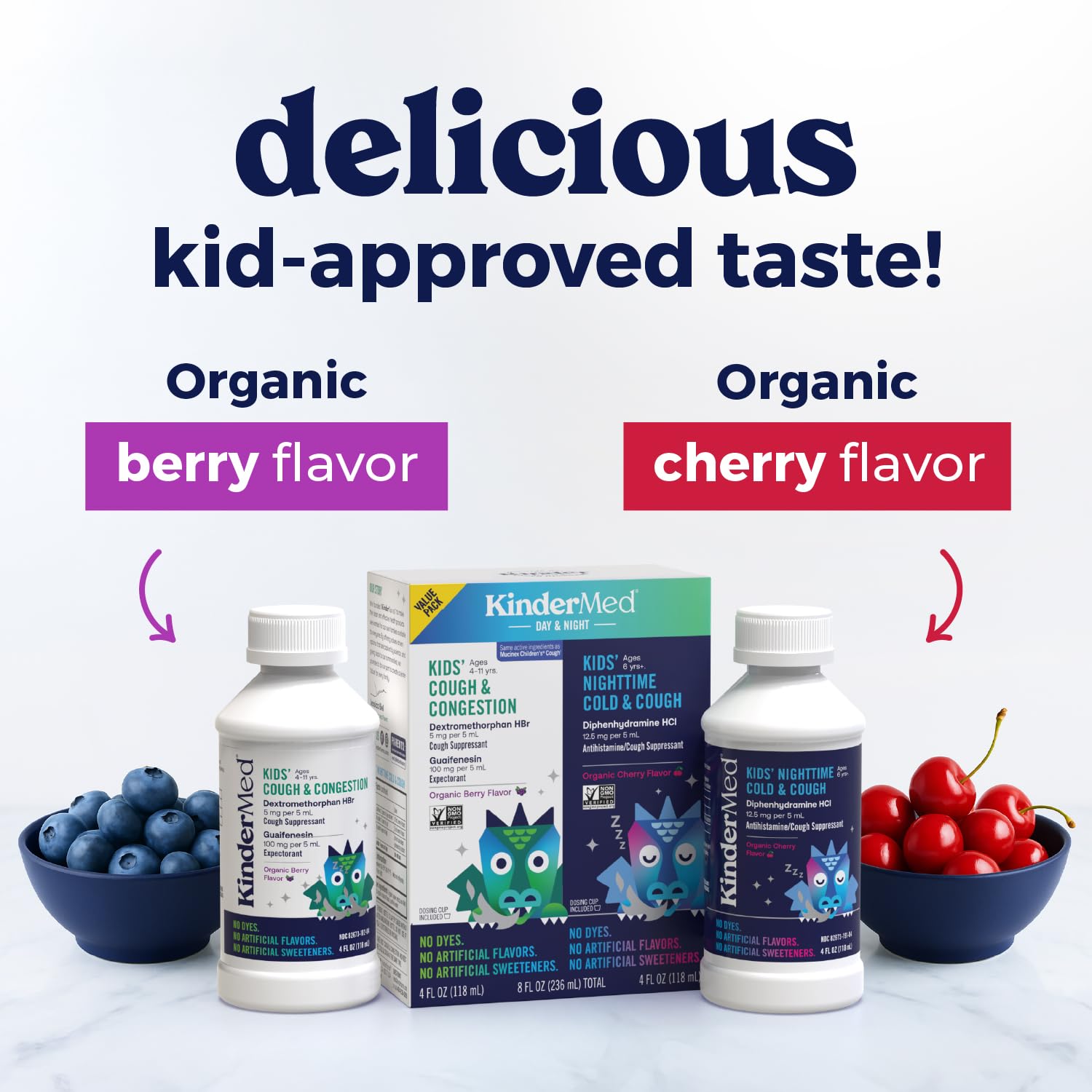KinderMed ingredients list confirms no artificial flavors or sweeteners.