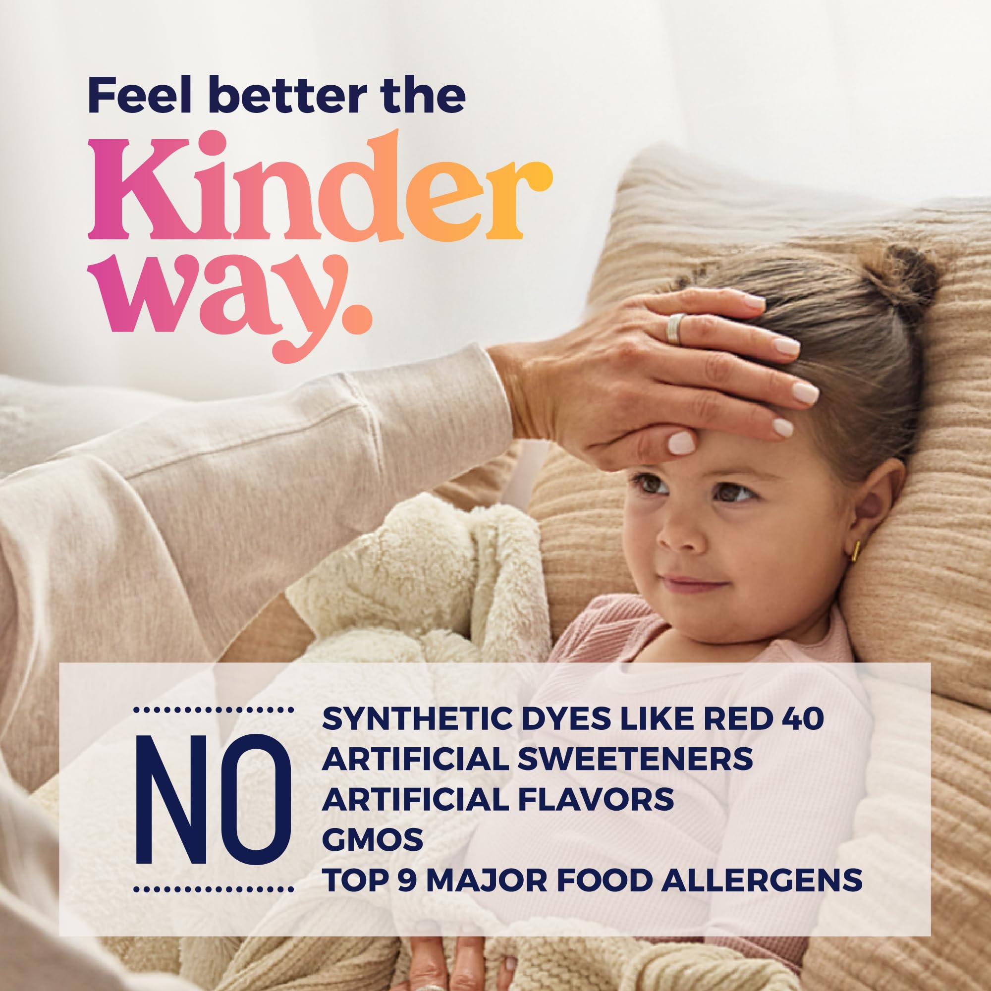 KinderMed Kids Cough Day label highlights mucus relief for active kids.