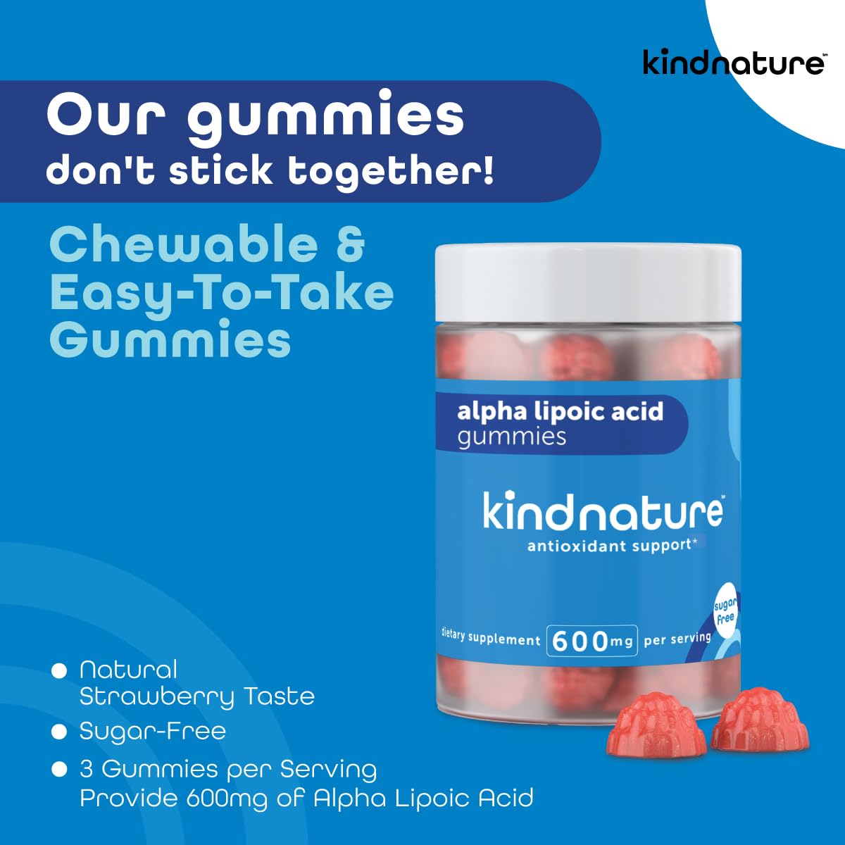 Serving suggestion shows three gummies daily