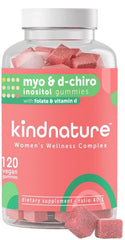 kindnature Myo-Inositol & D-Chiro gummies bottle displaying 40:1 ratio and watermelon flavor